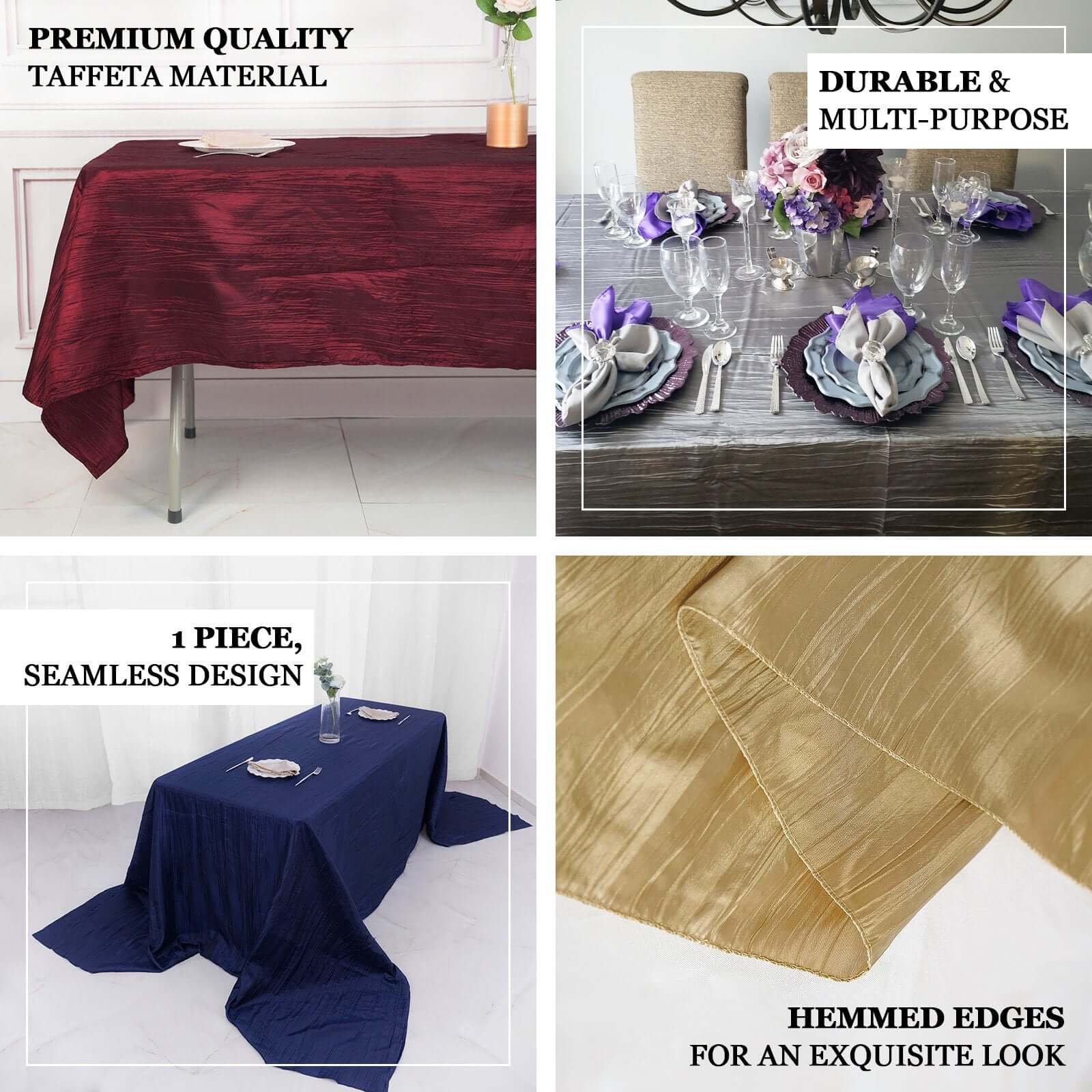 Taffeta 90x156 Rectangle Tablecloth Fuchsia - Accordion Crinkle Seamless Table Cover