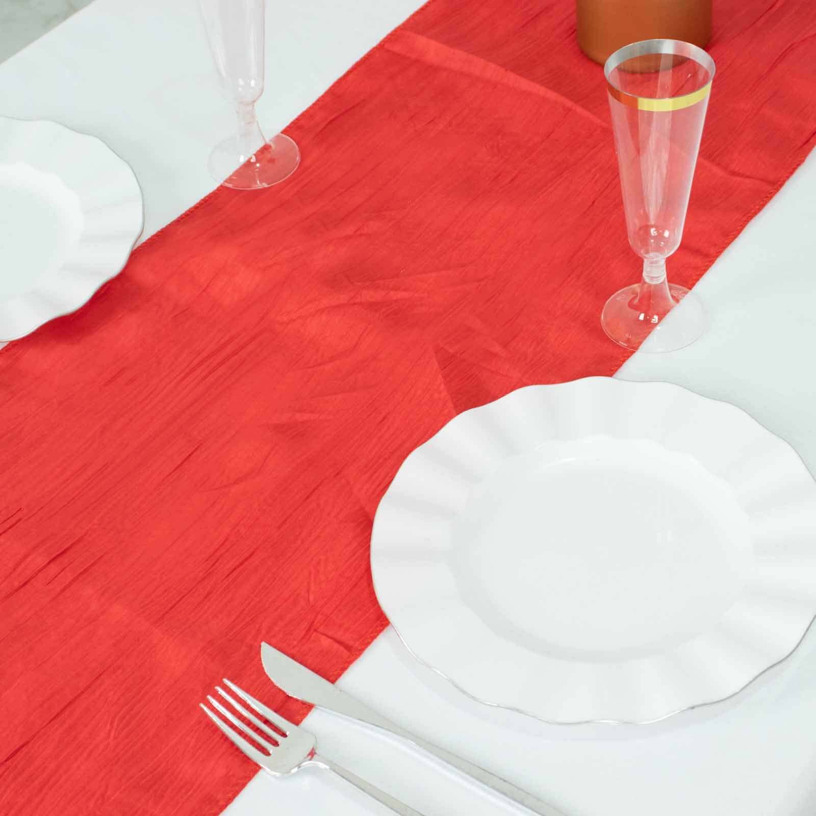 Taffeta 12x108 Table Runner Red - Accordion Crinkle Design