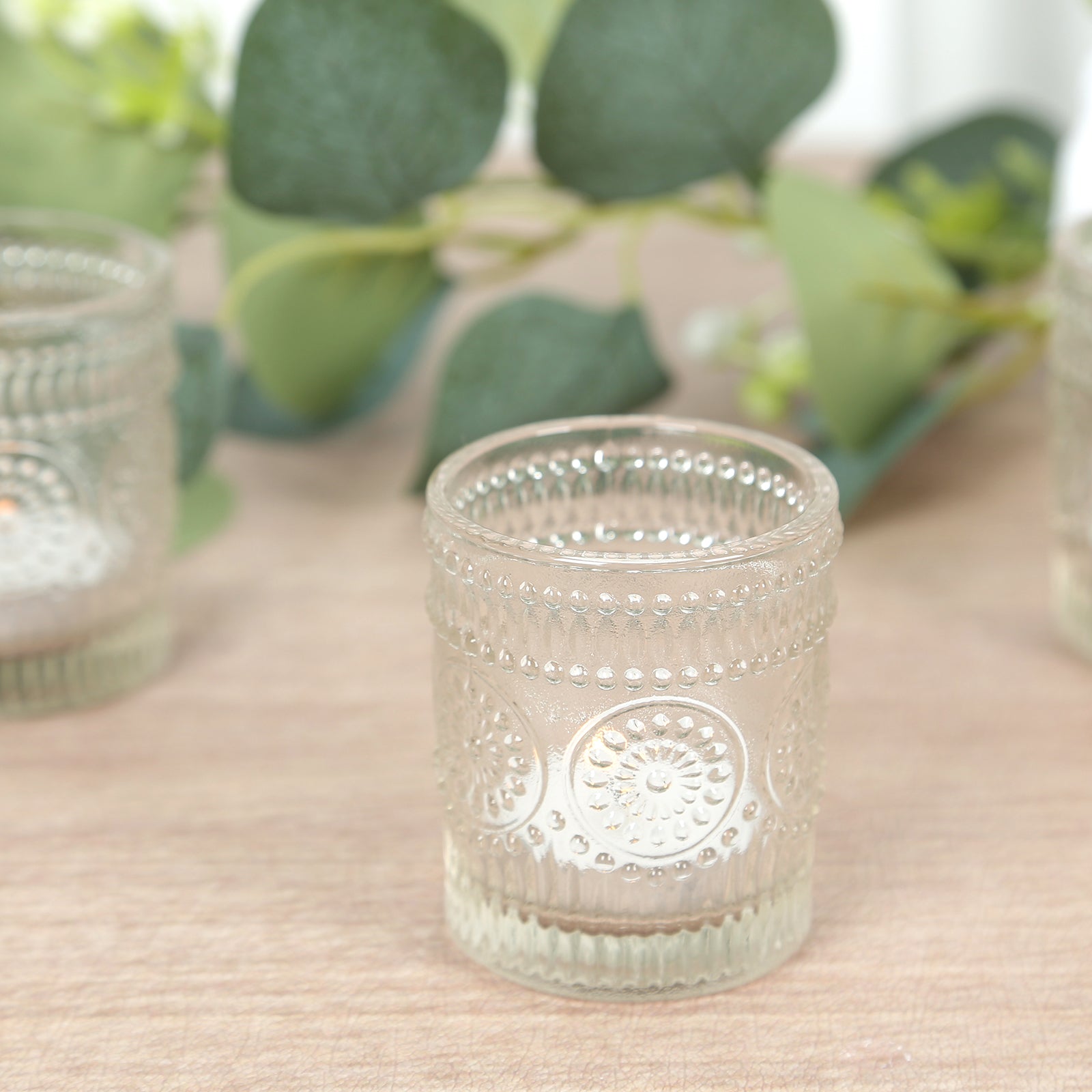 6-Pack Clear Glass Votive Tealight Holders – Stylish Primrose Design for Weddings & Décor