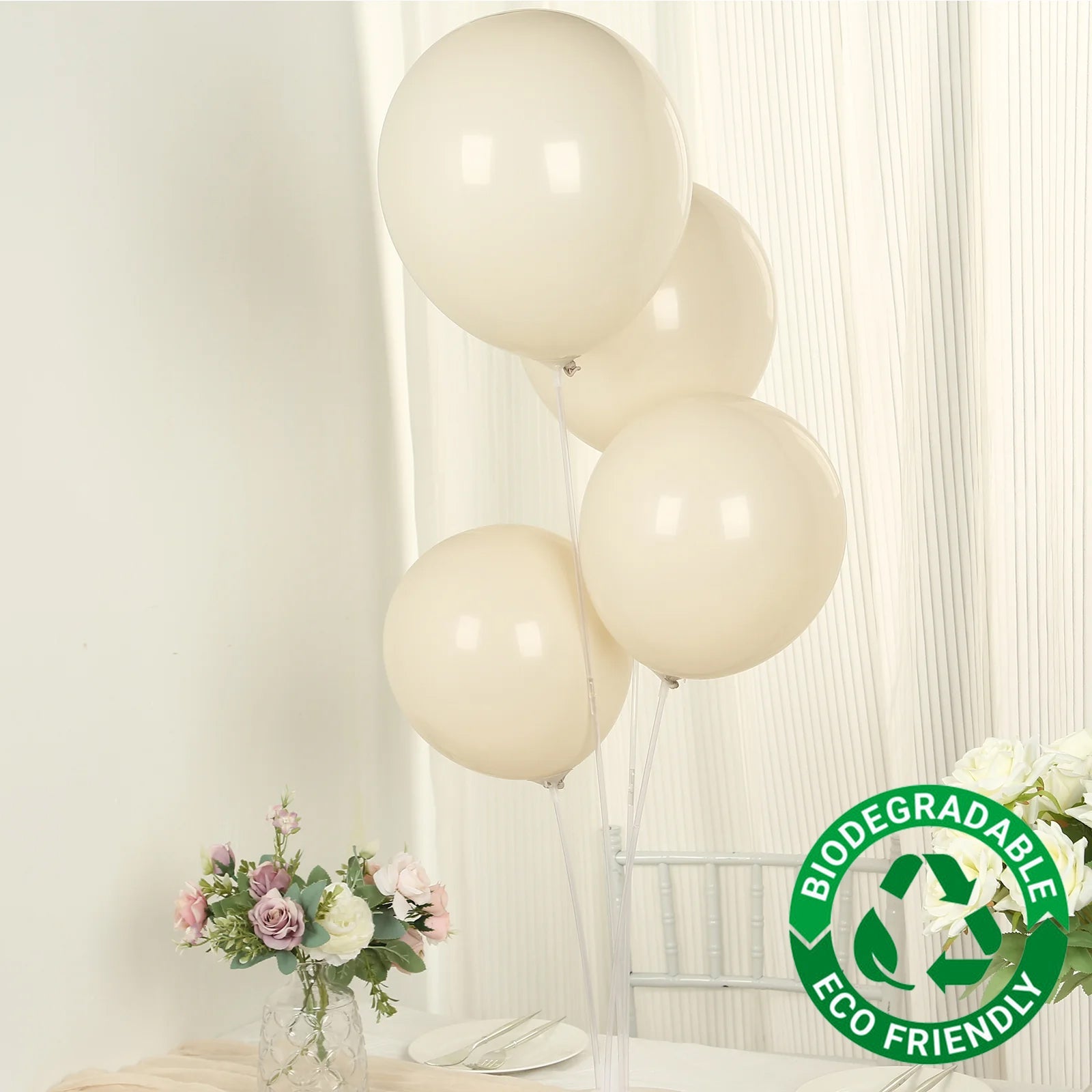 50 Pack Matte Pastel Beige Biodegradable Balloons 12, Round Eco-friendly Thick Latex Party Balloons