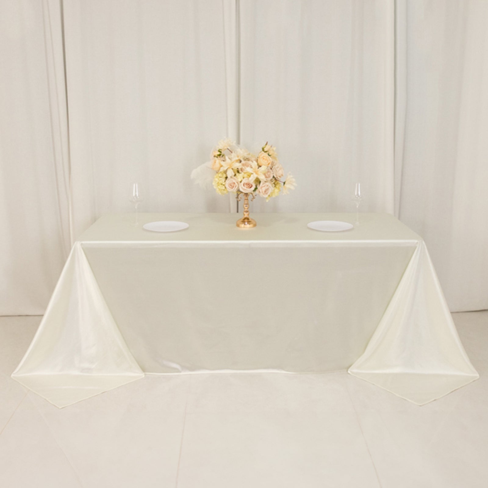 Premium Scuba Rectangular 90x132 Tablecloth Shimmering Pearl - Wrinkle Free & Stain Resistant Seamless Table Cover