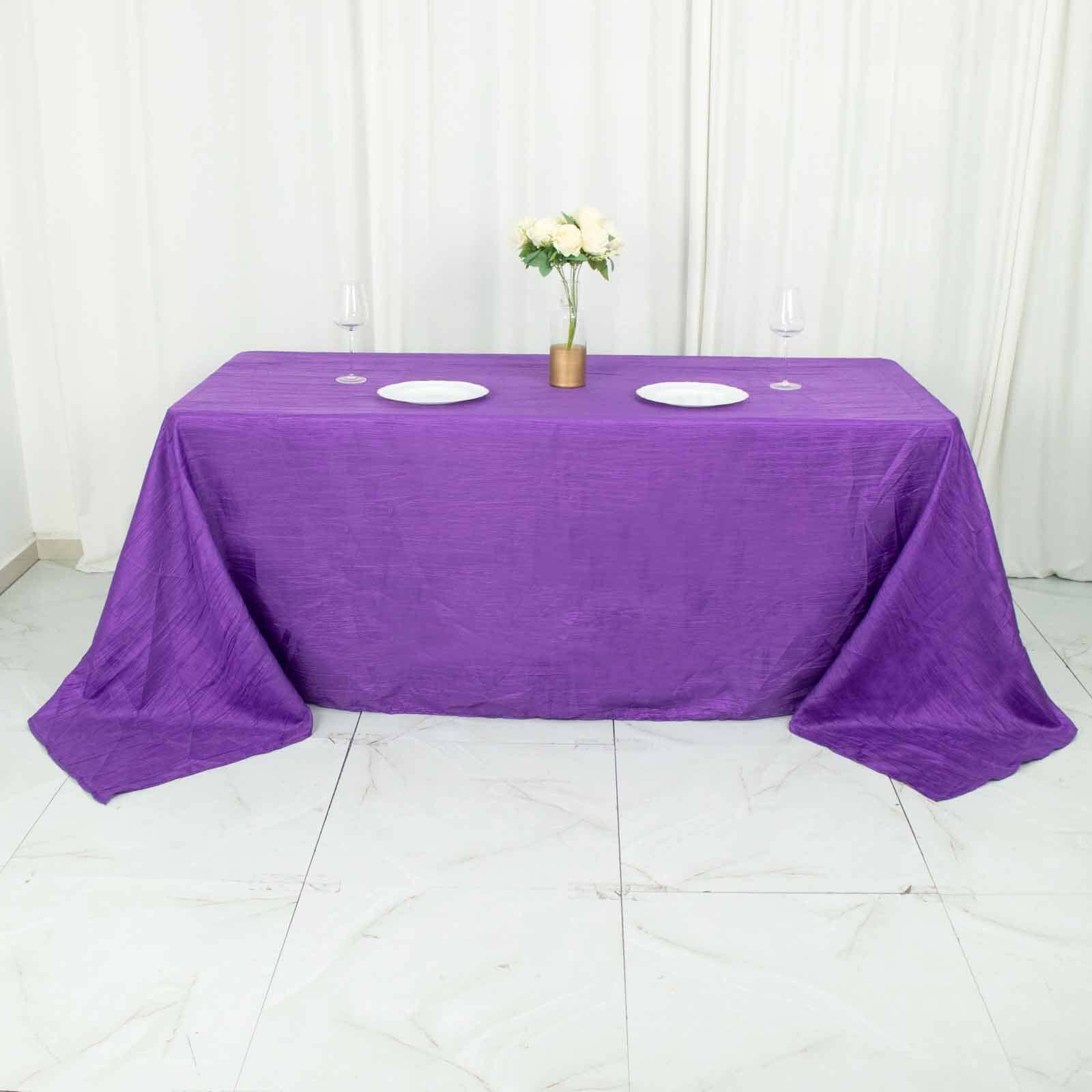 Taffeta 90x132 Rectangle Tablecloth Purple - Seamless Accordion Crinkle Table Cover
