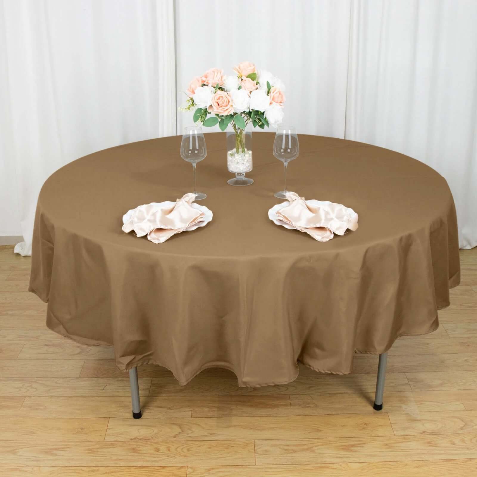 Polyester 90 Round Tablecloth Taupe - Stain & Wrinkle-Resistant Table Cover