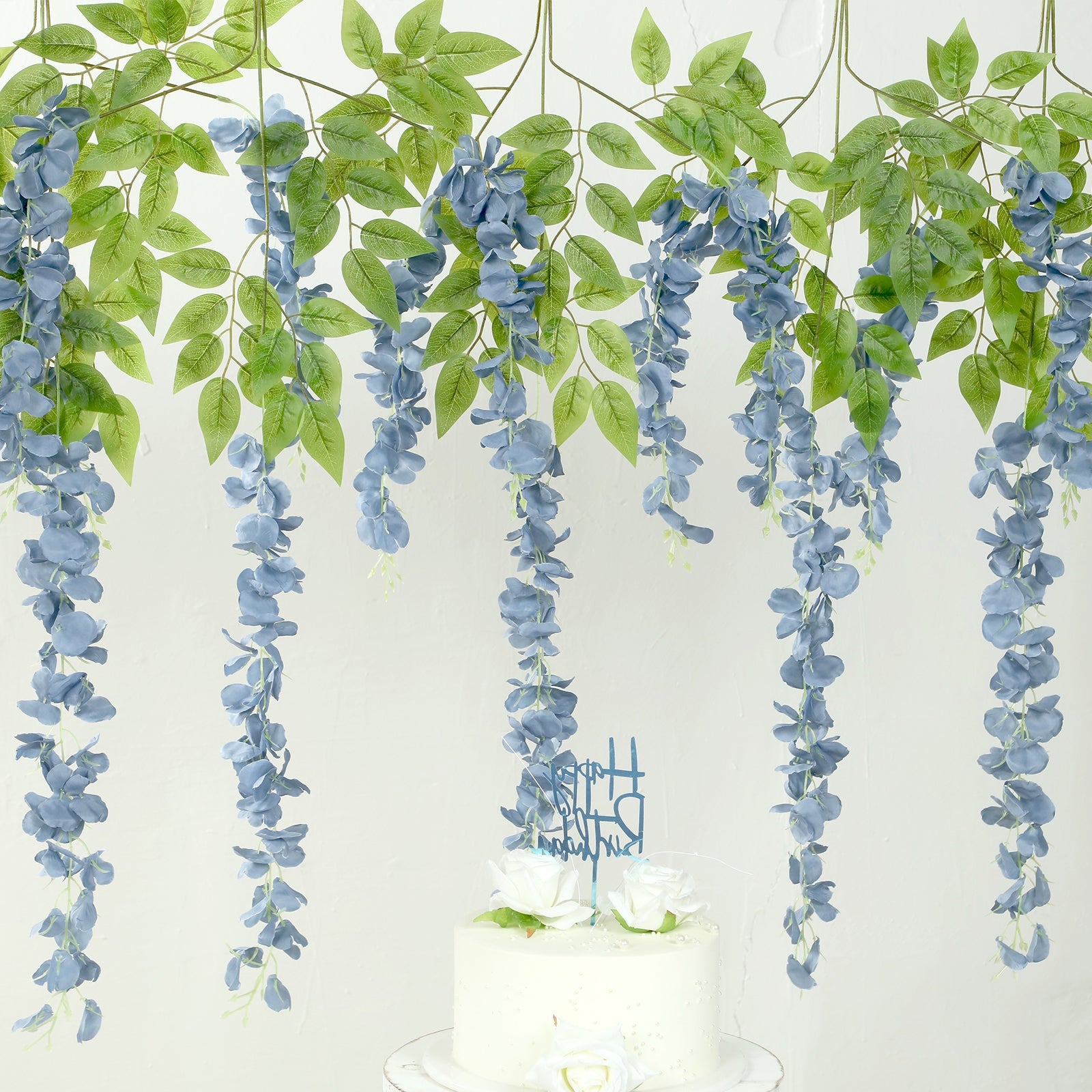 5 Pack 44 Silk Hanging Wisteria Flower Garland Vines in Dusty Blue, Elaborated 3 Full Strands in 1 Bush