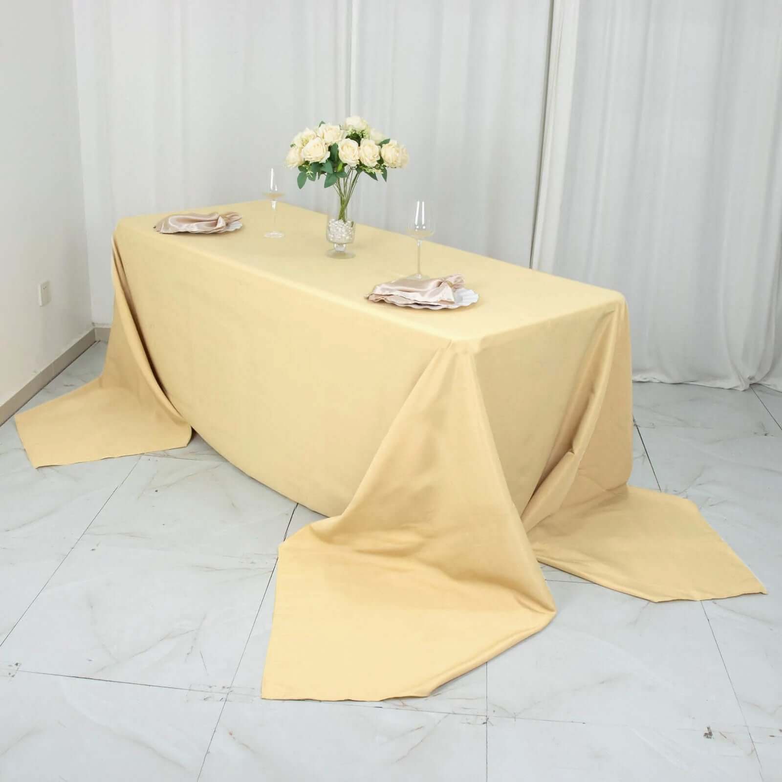 Premium Polyester 90x156 Rectangle Tablecloth Champagne - Seamless 220GSM Stain-Resistant Table Cover