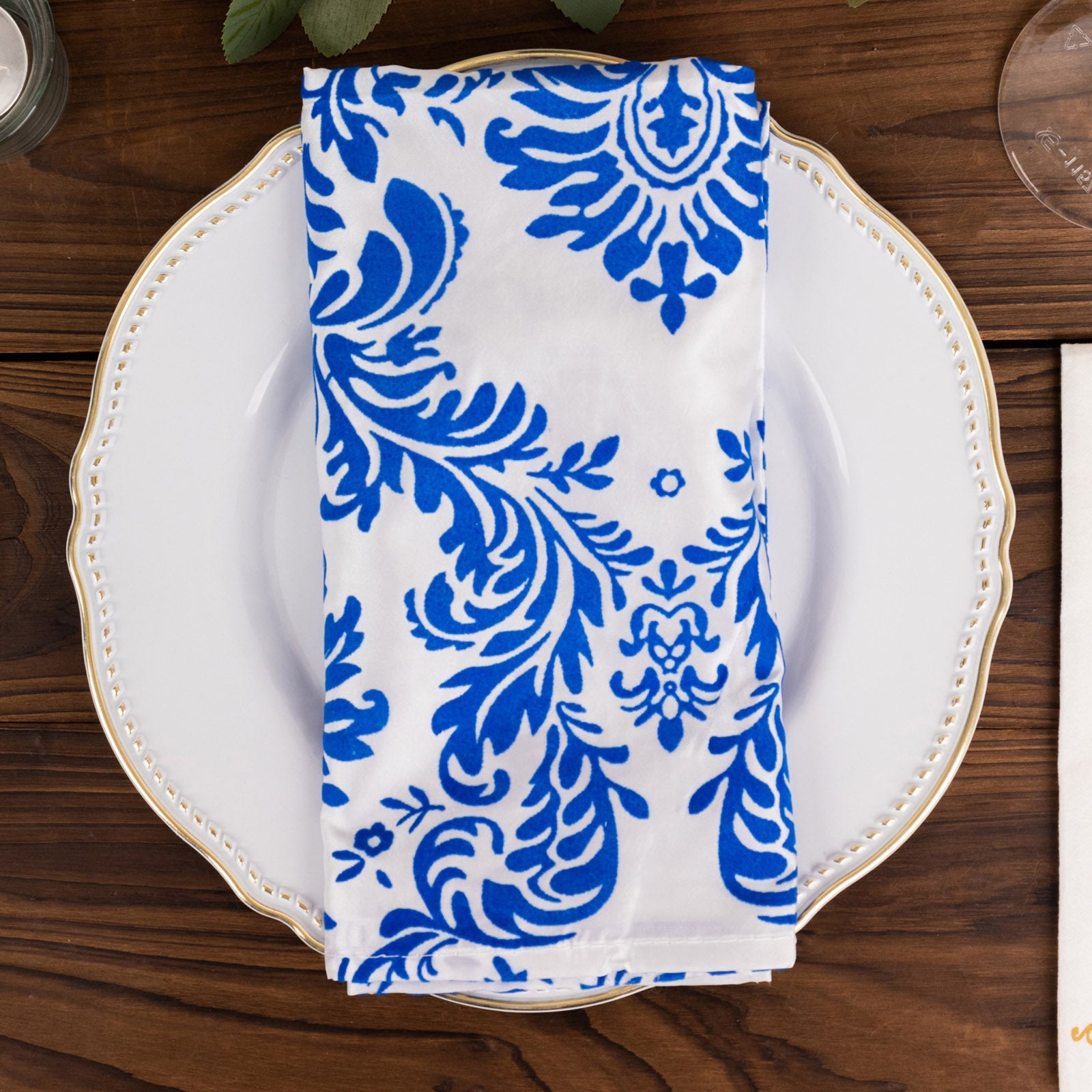 5 Pack Royal Blue White Damask Flocking Taffeta Napkins, Decorative Cloth Napkins for Weddings and Events - 20x20