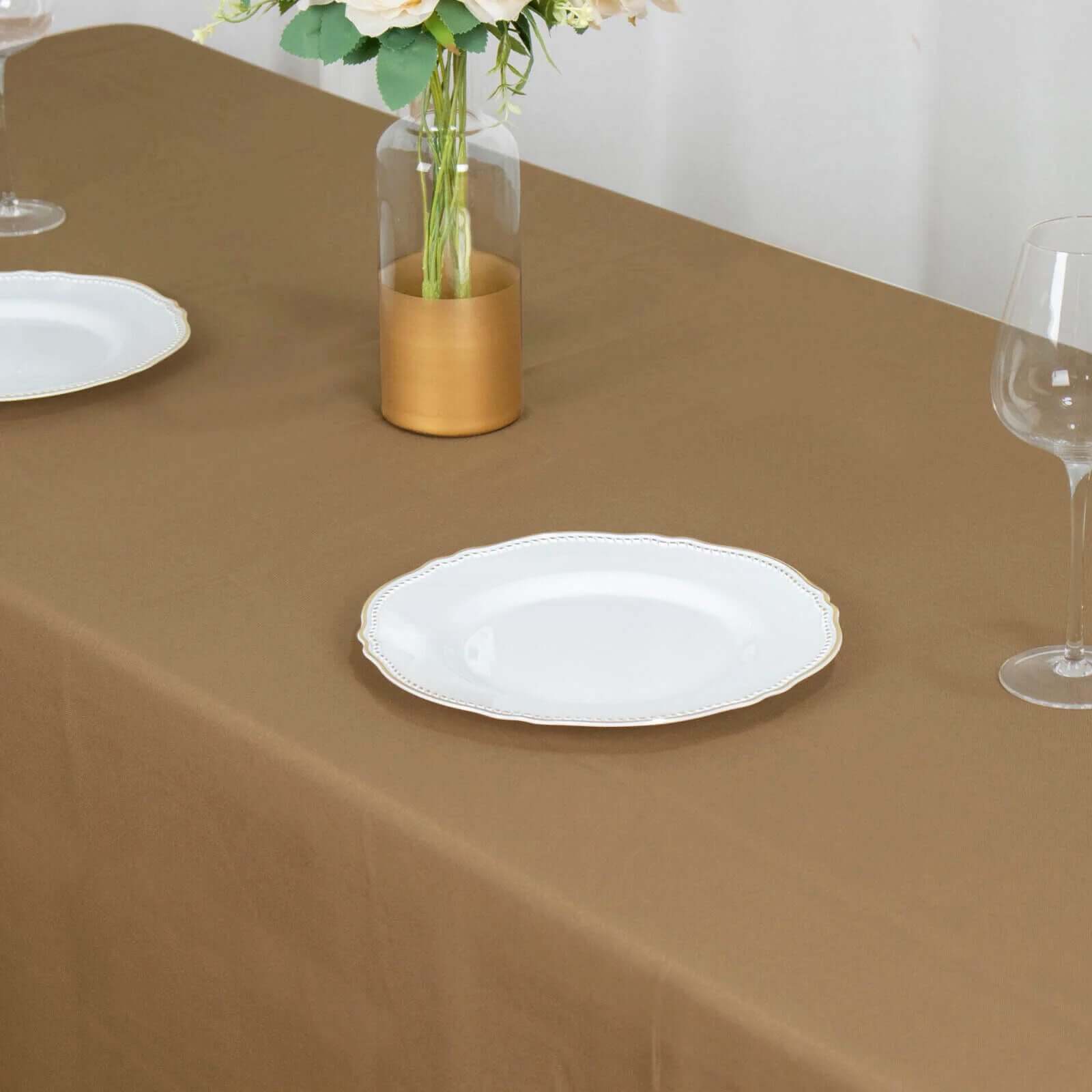 Polyester 90x156 Rectangle Tablecloth Taupe - Seamless Wrinkle-Resistant Table Cover