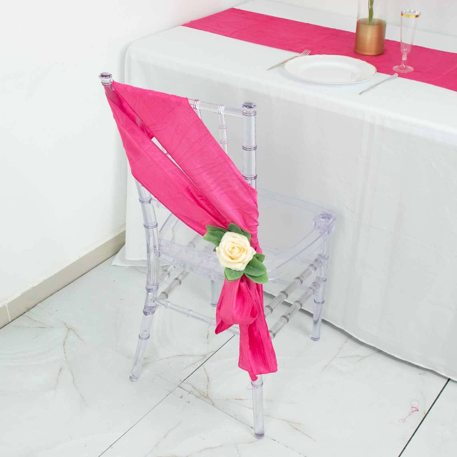 5 Pack Taffeta 6x106 Chair Sashes Fuchsia Accordion Crinkle Texture - Stylish Decor for Weddings & Gatherings