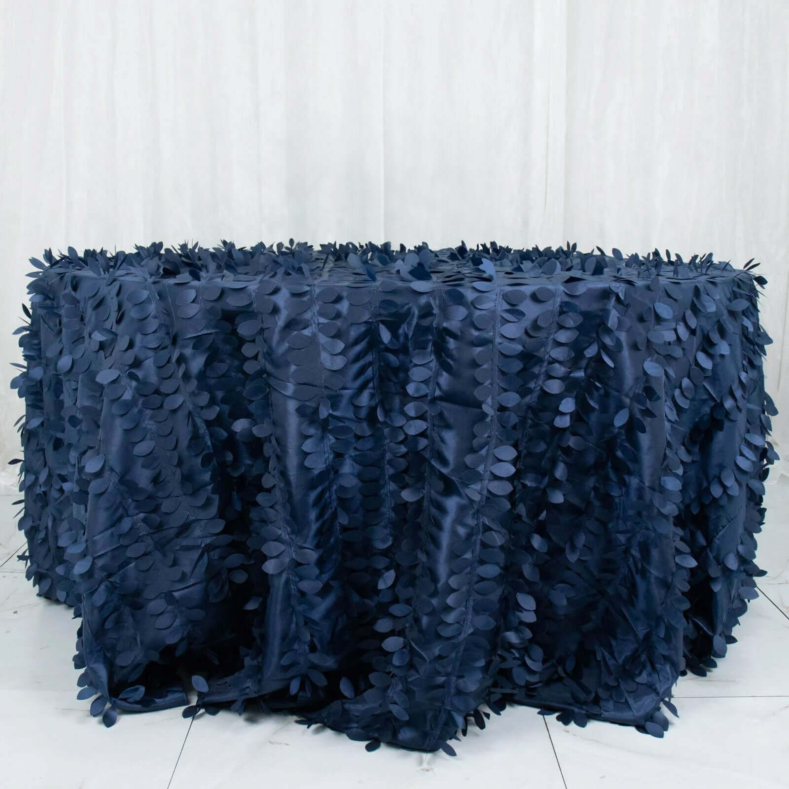 Taffeta 132 Round Tablecloth Navy Blue | 3D Leaf Petal Design Seamless Table Cover