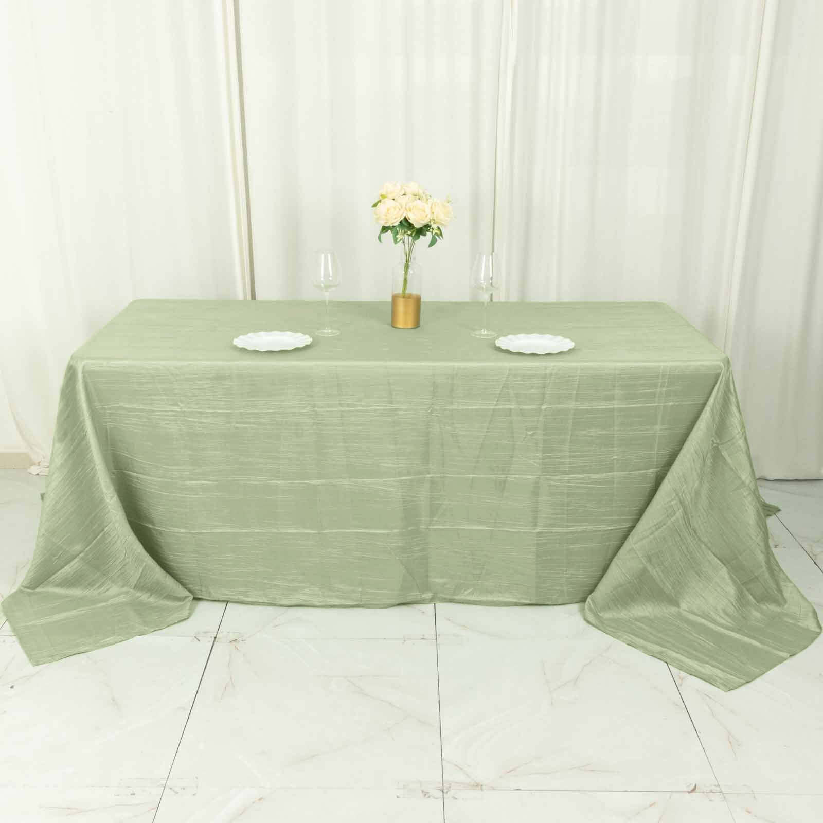 Taffeta 90x132 Rectangle Tablecloth Sage Green - Seamless Accordion Crinkle Table Cover