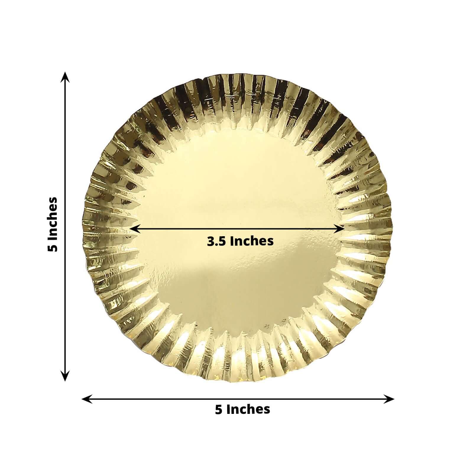 50-Pack Paper 5 Round Dessert Plates in Metallic Gold with Scalloped Rim - Disposable 250GSM Appetizer Party Plates for Banquets & Upscale Gatherings