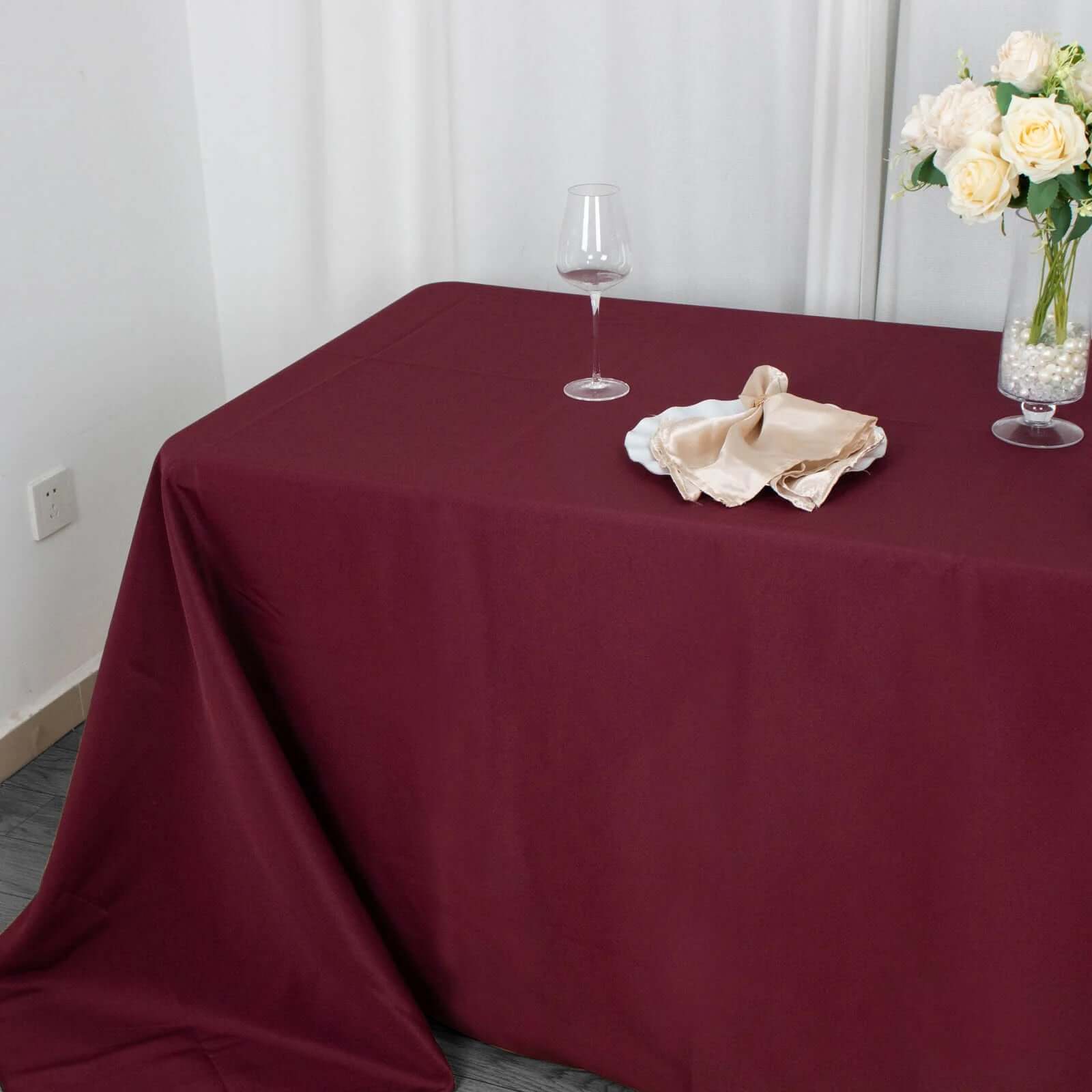 Premium Polyester 90x132 Rectangle Tablecloth Burgundy - Seamless 220GSM Stain-Resistant Table Cover