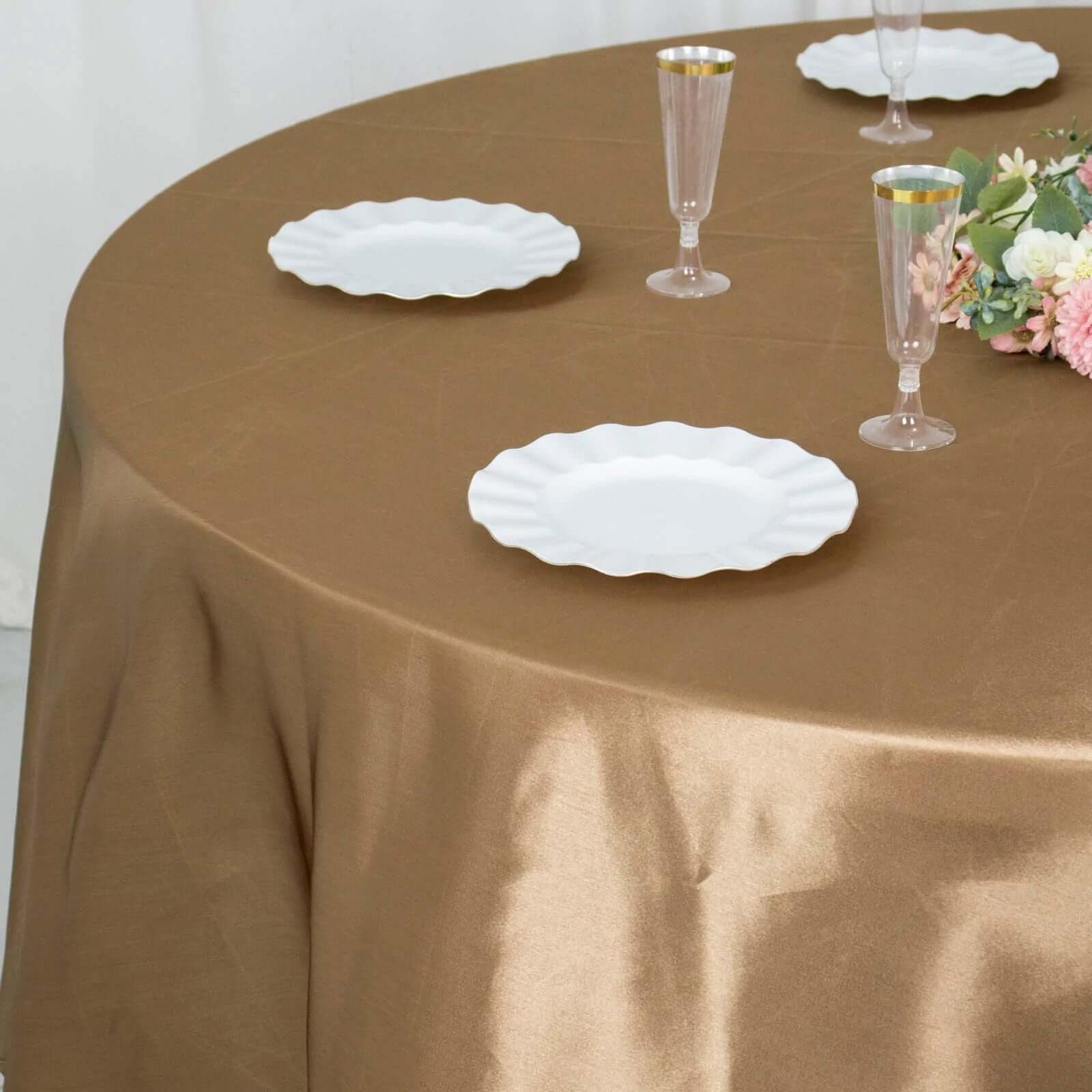 Satin 108 Round Tablecloth Taupe - Smooth and Lustrous Table Cover