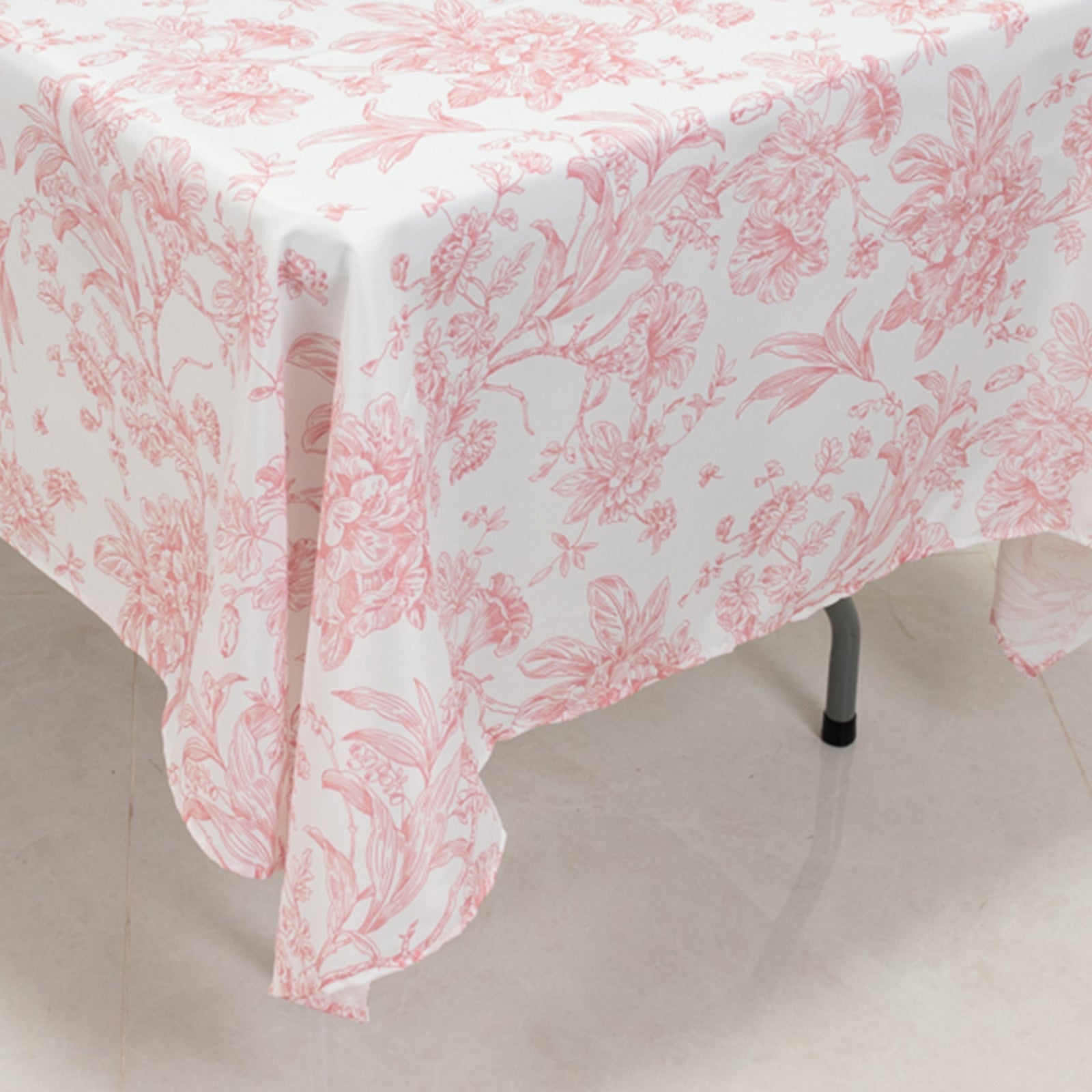 Polyester 60x102 Rectangle Tablecloth White - Pink French Toile Pattern for Modern Occasions