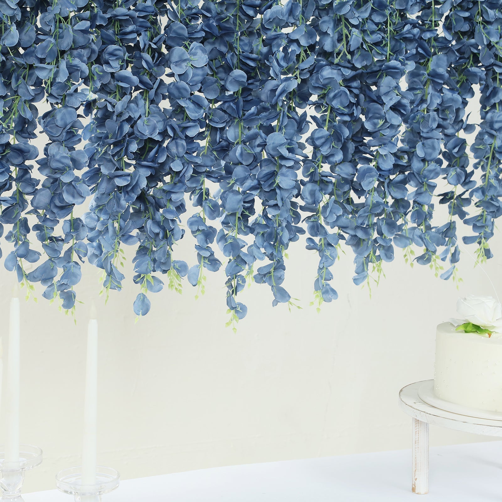 42 Silk Hanging Wisteria Flower Garland Vines in Dusty Blue, Elaborated 5 Full Strands in 1 Bush