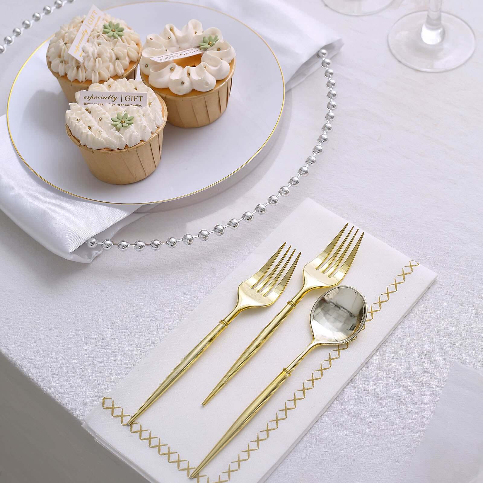 24-Pack Plastic Fork and Spoon Set Metallic Gold - Heavy Duty Disposable Modern Utensils 6