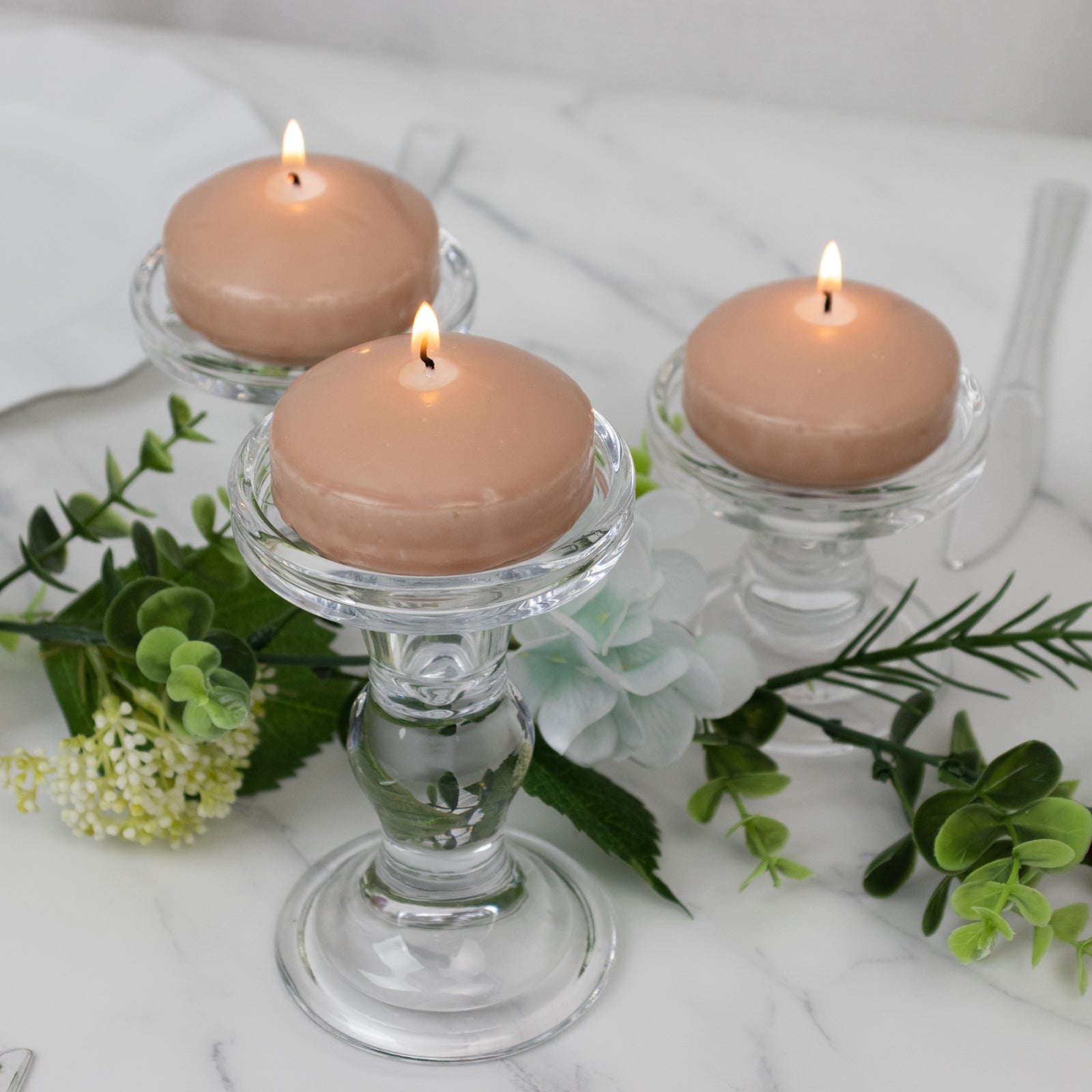 12 Pack 3 Beige Floating Candles, Unscented Dripless Wax Discs for Centerpieces