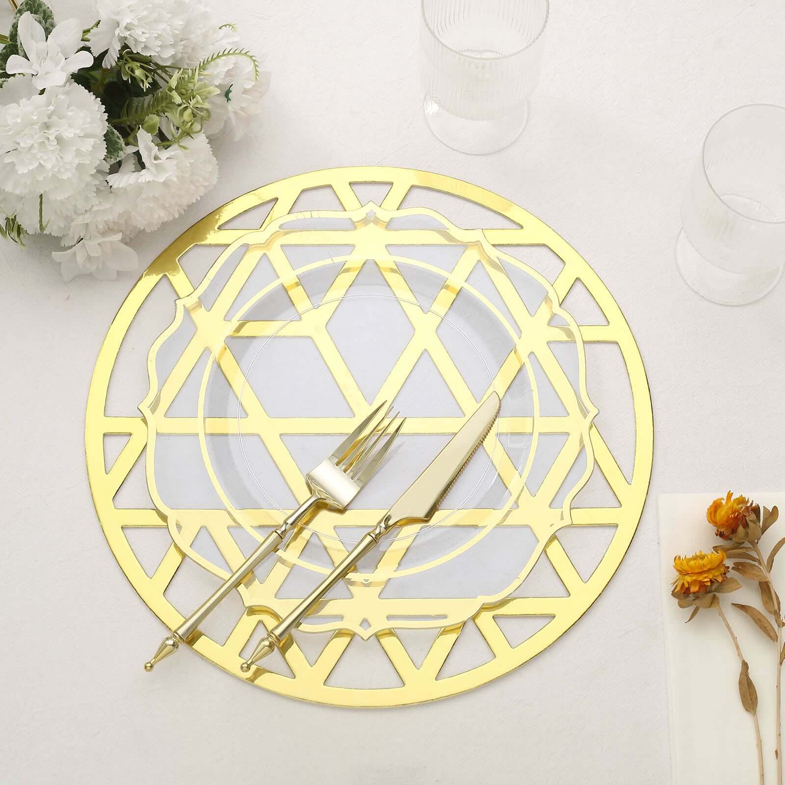 6-Pack Disposable Table Placemats in Metallic Gold Laser Cut Geometric Triangle Design - 700GSM Cardboard Placemats for Glamorous Table Settings 13