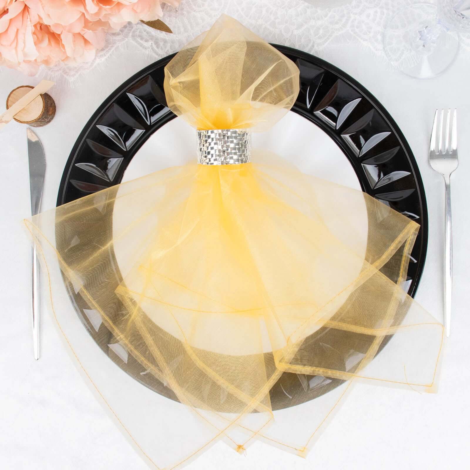 10 Pack Organza 23x23 Napkins Gold - Exquisite Sheer Cloth Napkins for Formal & Casual Events