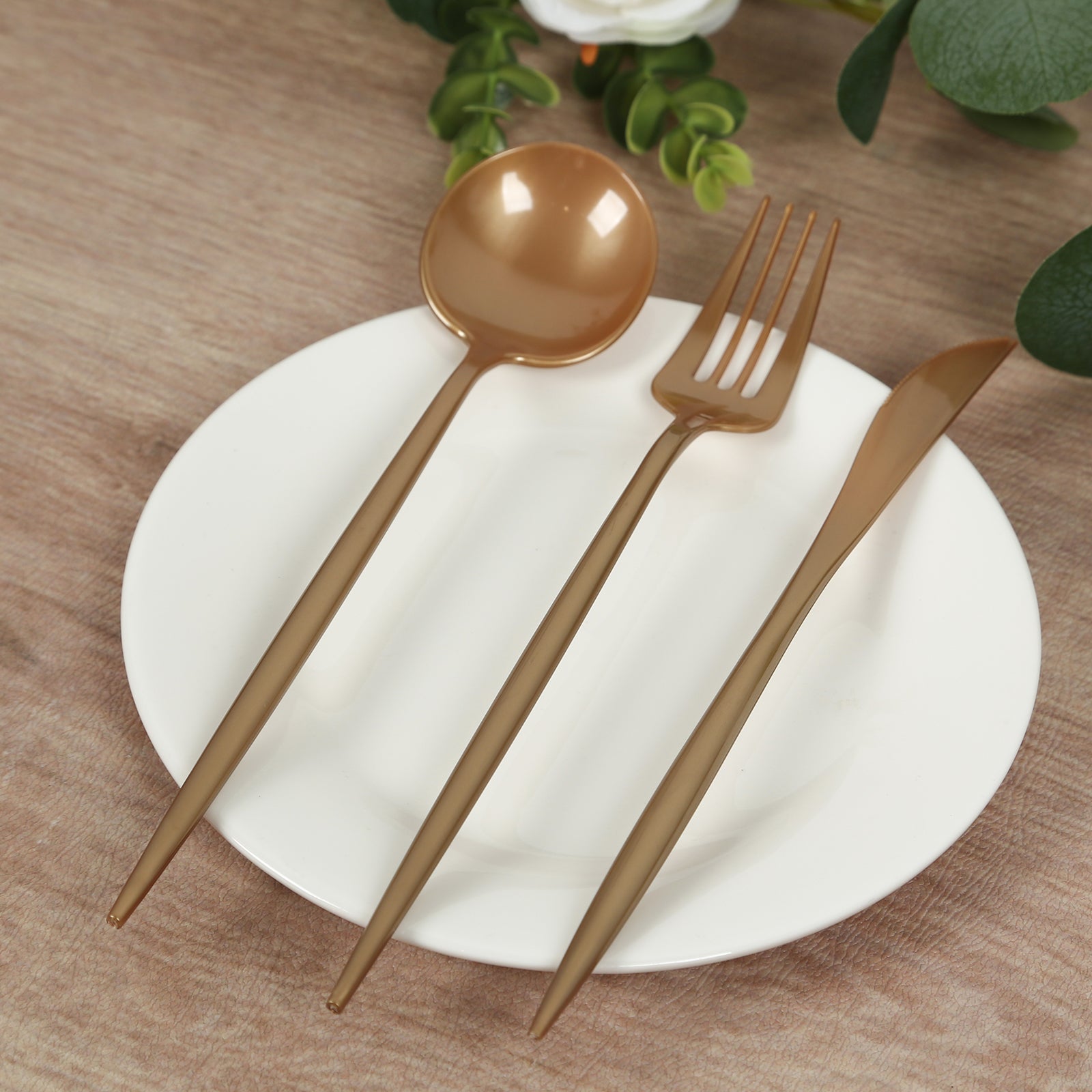 60 Pack Plastic Silverware Set, Gold Heavy Duty Disposable Sleek Utensil Cutlery