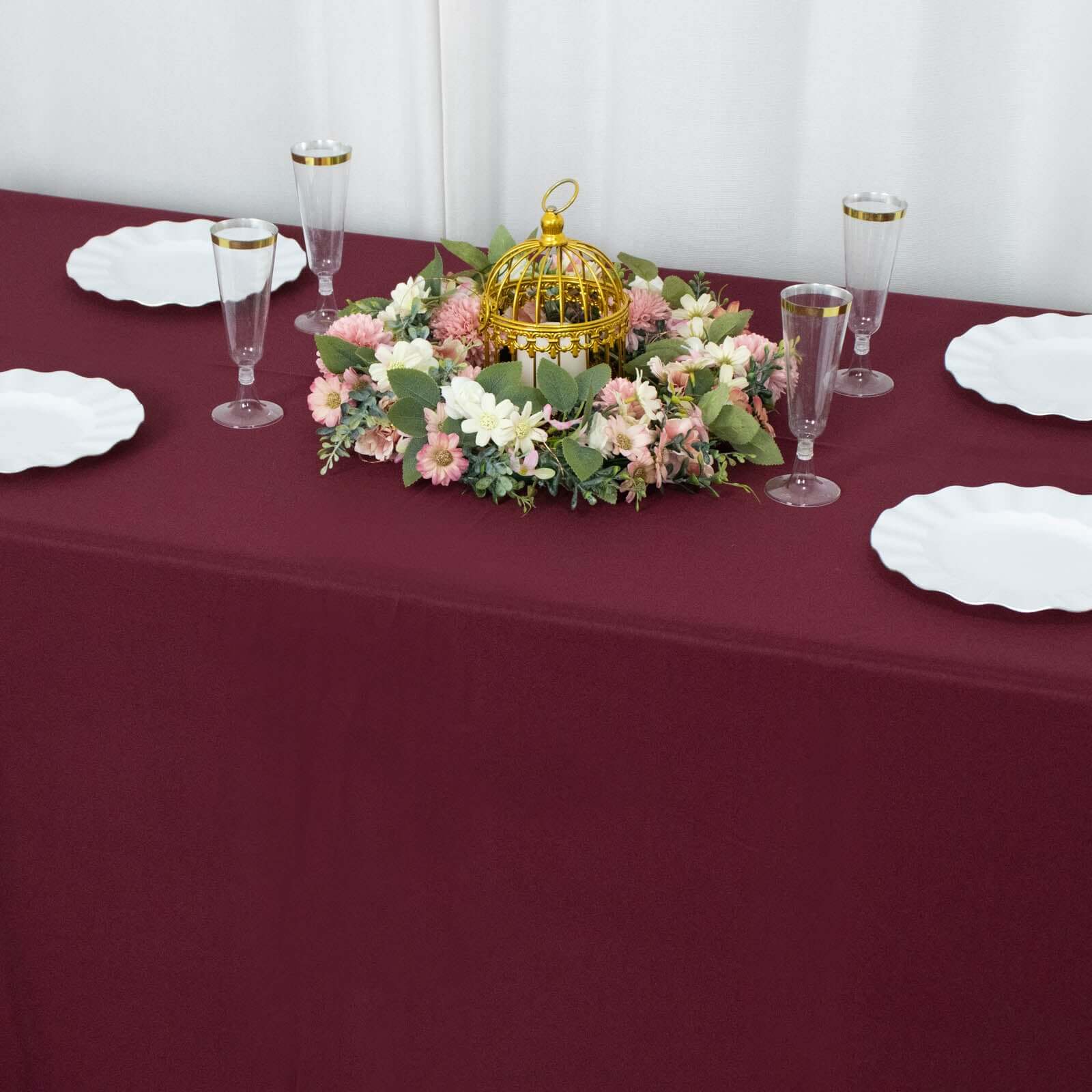 Premium Polyester 90x132 Rectangle Tablecloth Burgundy - Seamless 220GSM Stain-Resistant Table Cover