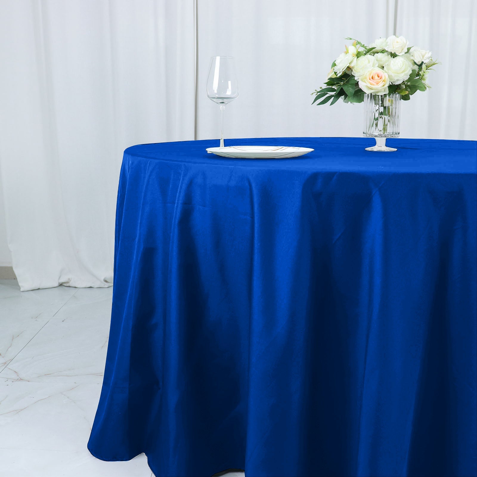 Cotton Blend 132 Round Tablecloth Royal Blue - Seamless Wrinkle-Resistant Table Cover