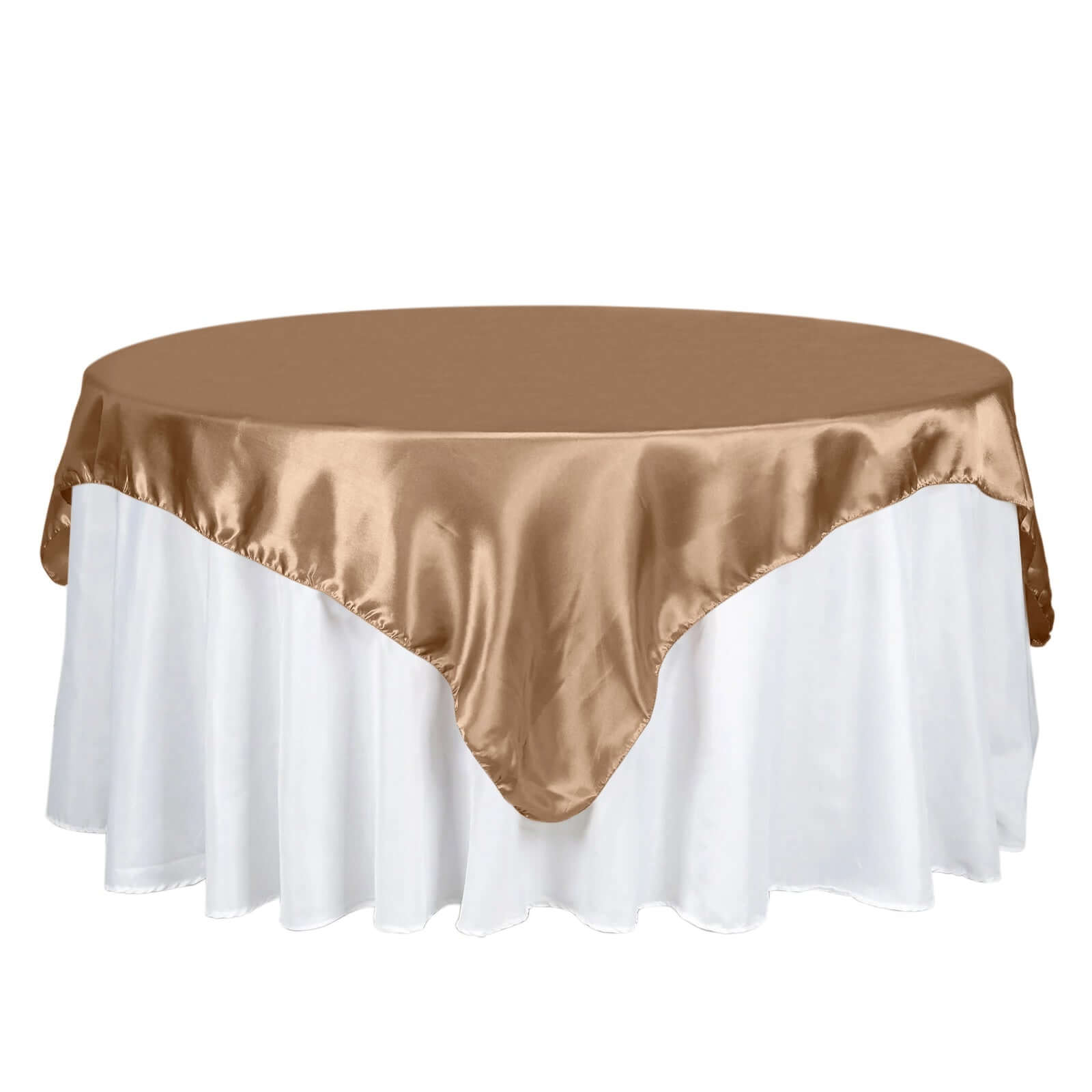 Satin 72x72 Table Overlay Square Tablecloth Taupe - Smooth Finish Table Cover