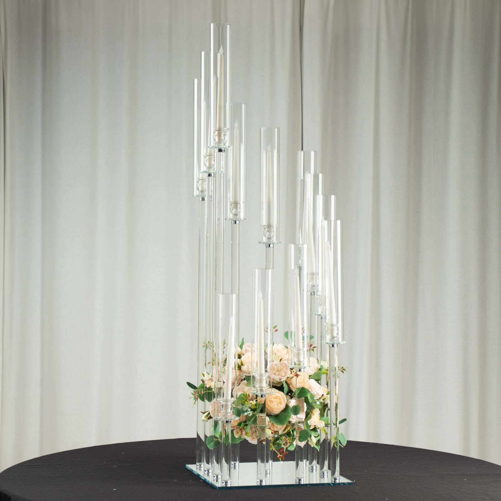 Crystal Glass Cluster Candelabra Pedestal Stand - Square Hurricane Taper Candle Holder Table Centerpiece 4.5ft