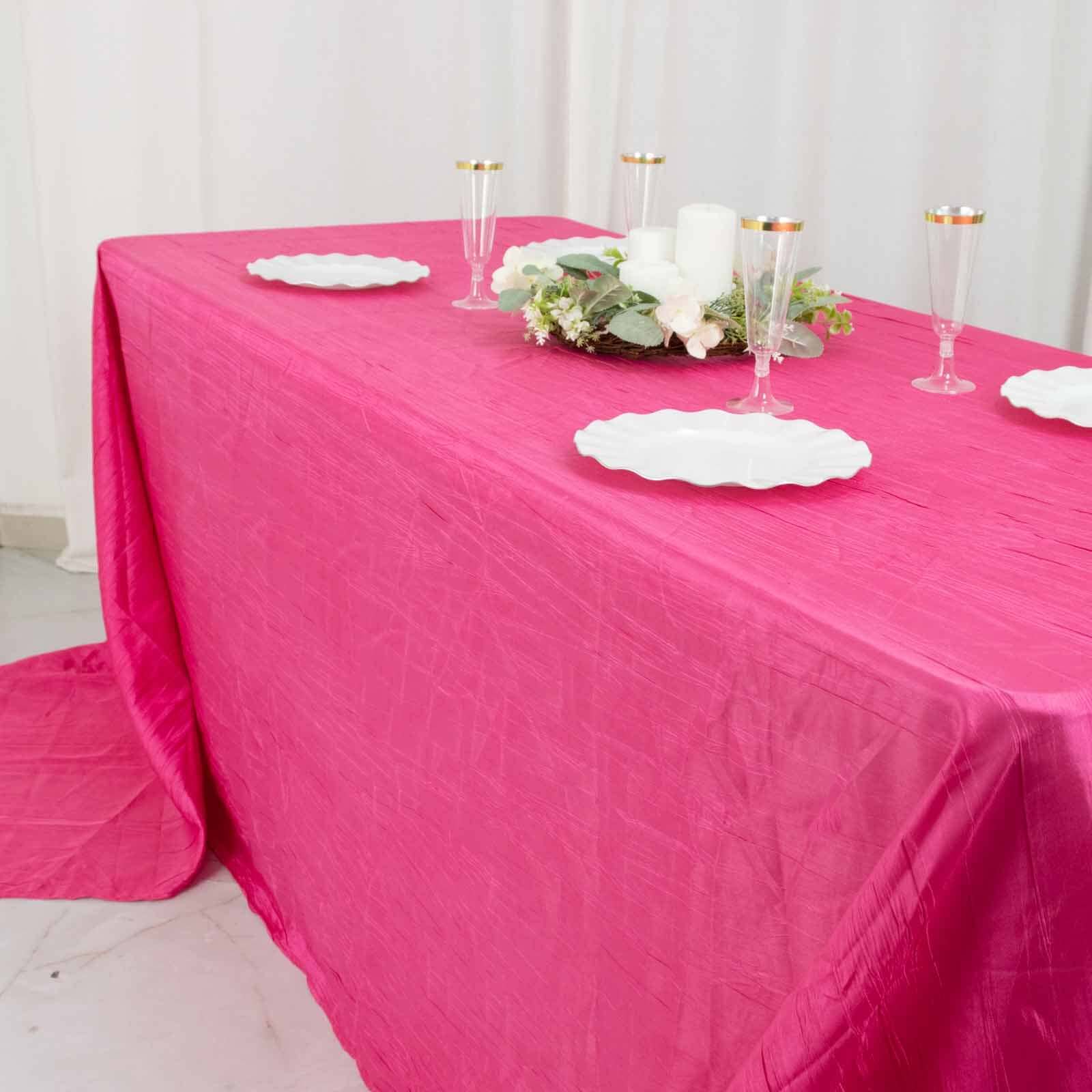 Taffeta 90x156 Rectangle Tablecloth Fuchsia - Accordion Crinkle Seamless Table Cover