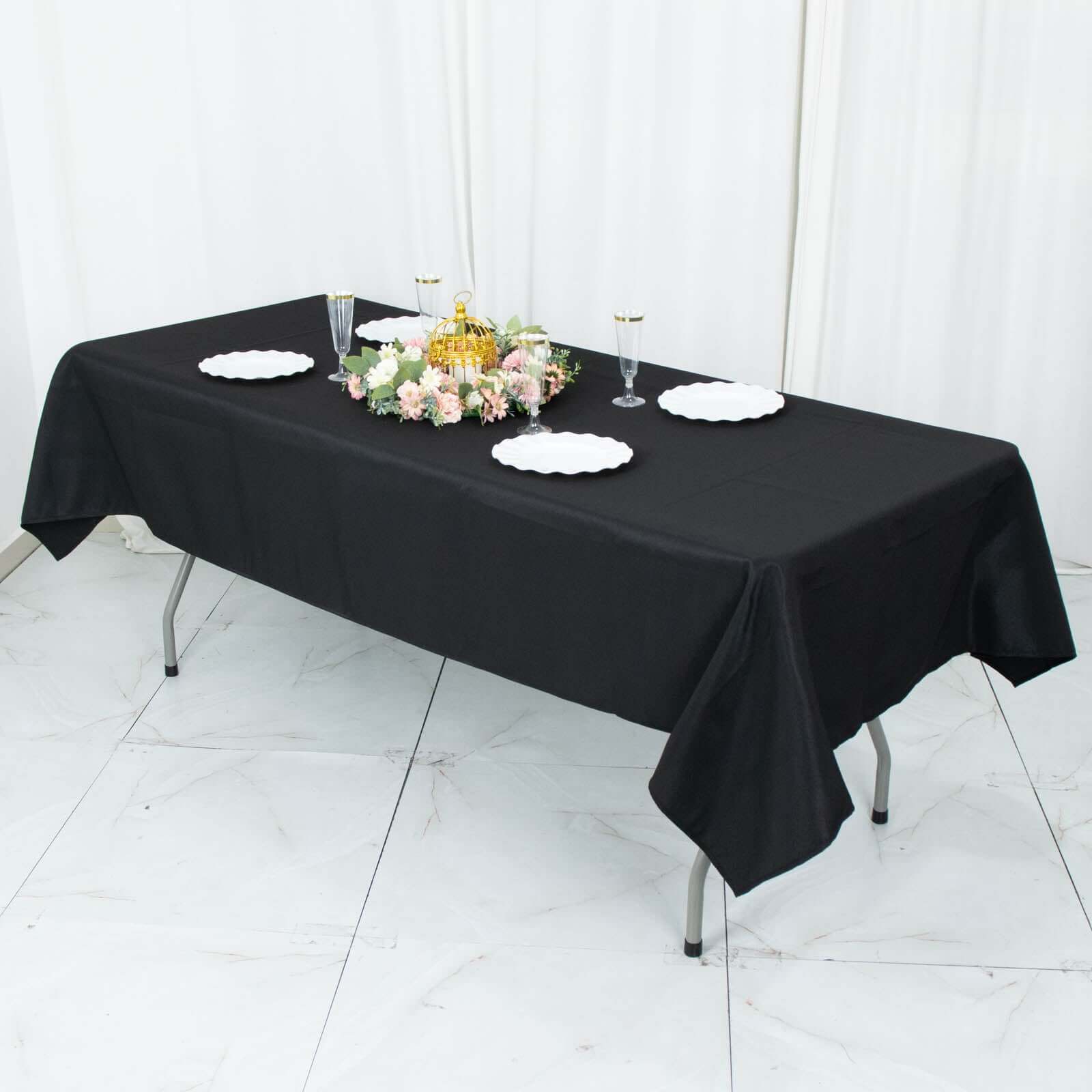 Premium Polyester 54x96 Rectangle Tablecloth Black - Durable 220GSM Stain-Resistant Fabric Table Cover