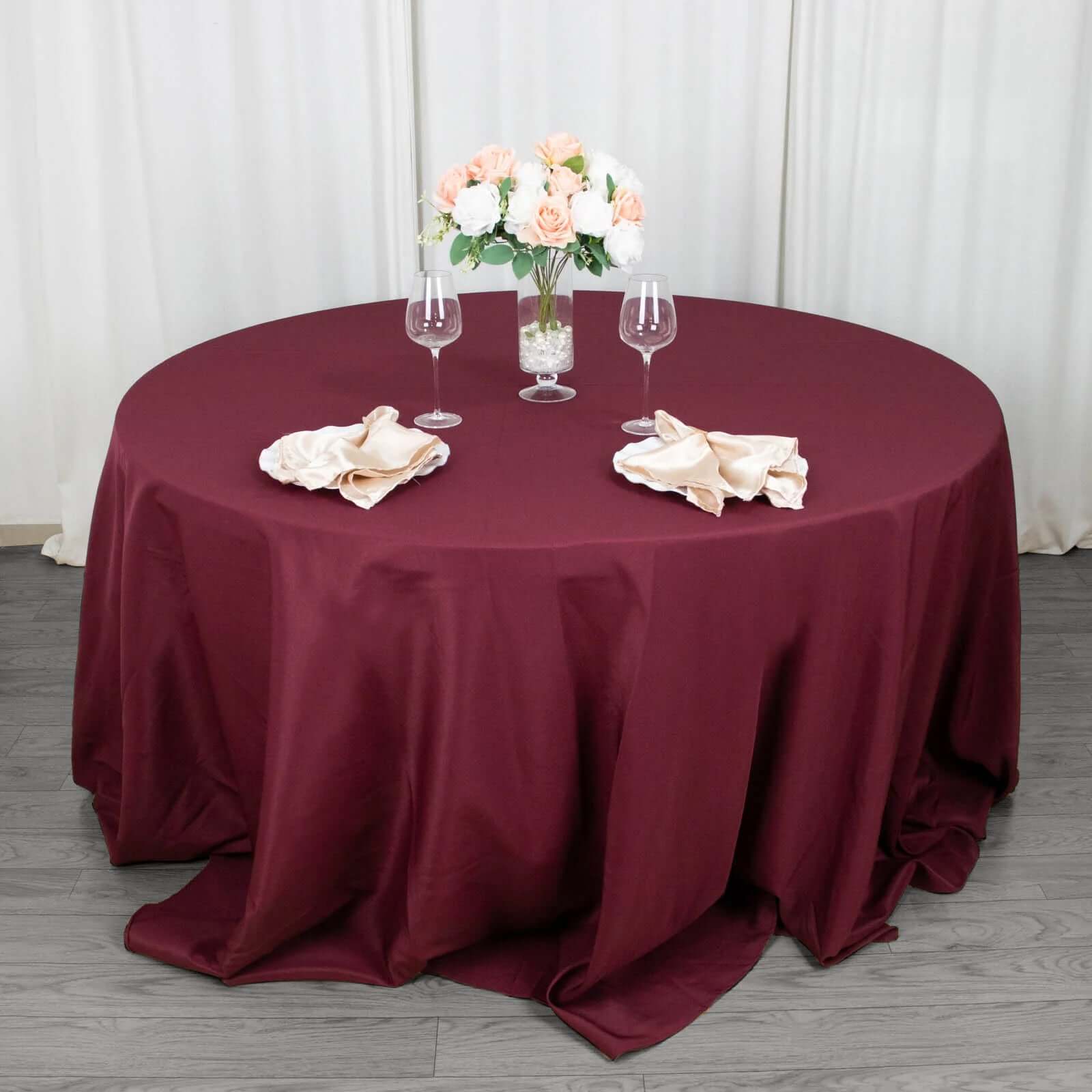 Premium Polyester 132 Round Tablecloth Burgundy - Seamless 220GSM Wrinkle-Resistant Table Cover