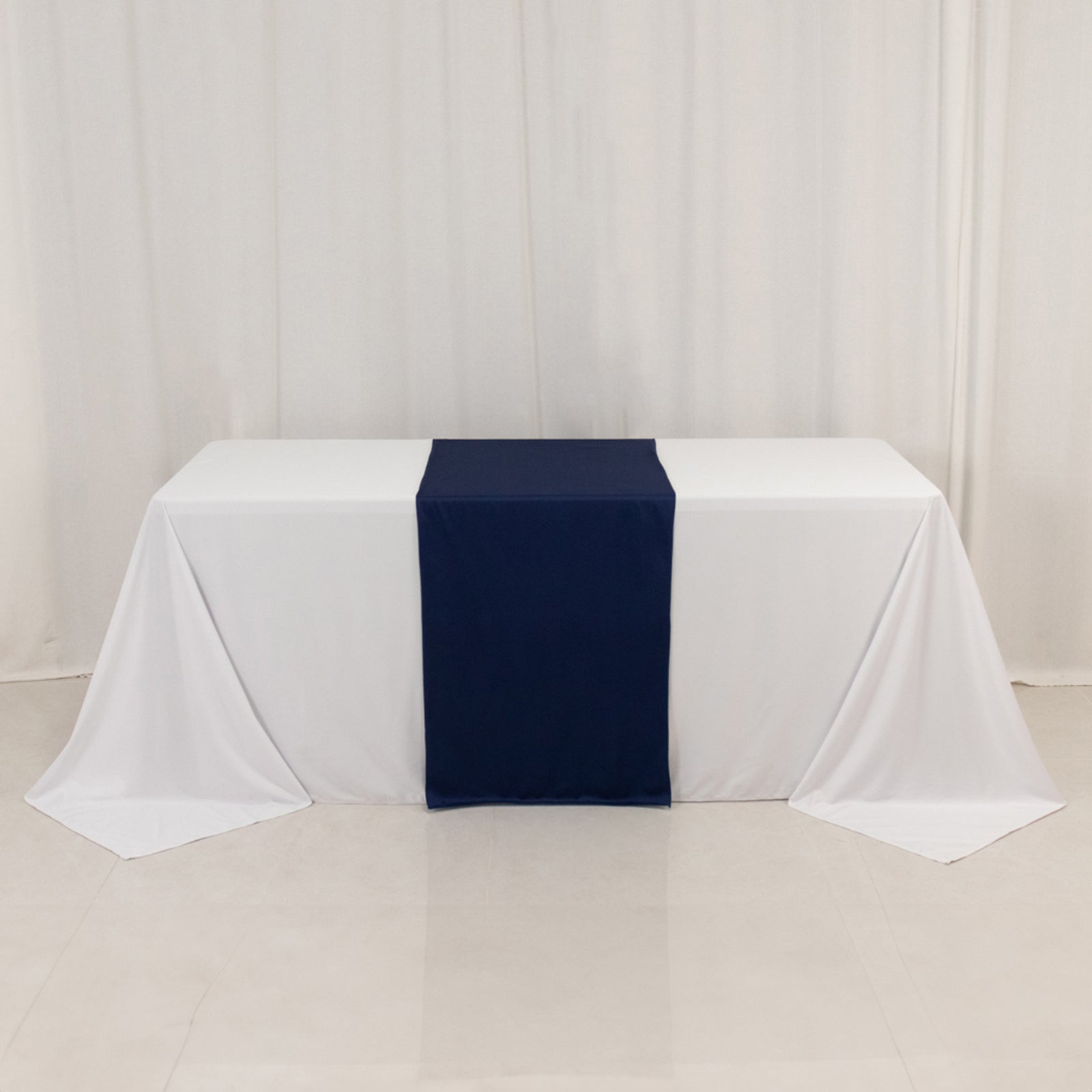 Wide Polyester 24x72 Table Runner Navy Blue - Durable Trade Show Table Linen