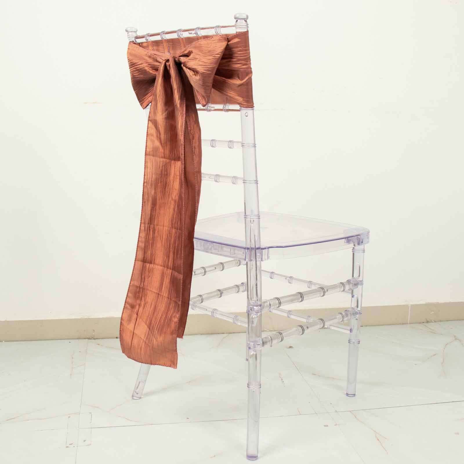 5 Pack Taffeta 6x106 Chair Sashes Terracotta (Rust) Accordion Crinkle Texture - Stylish Decor for Weddings & Gatherings