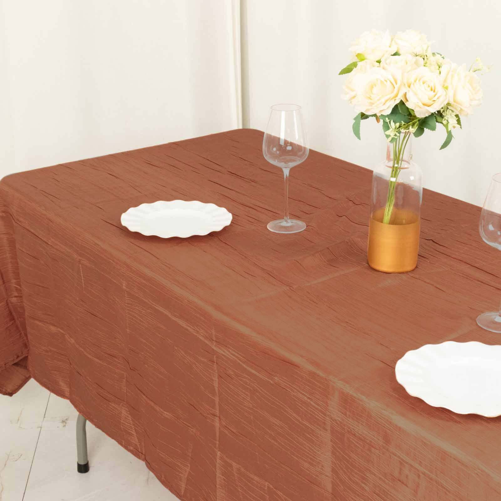 Taffeta 60x102 Rectangle Tablecloth Terracotta (Rust) - Accordion Crinkle Table Cover
