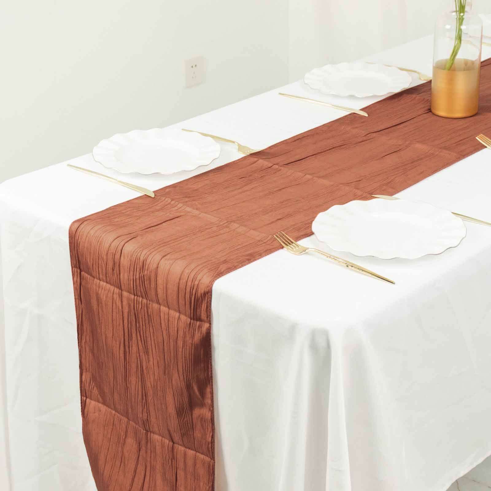 Taffeta 12x108 Table Runner Terracotta (Rust) - Accordion Crinkle Design