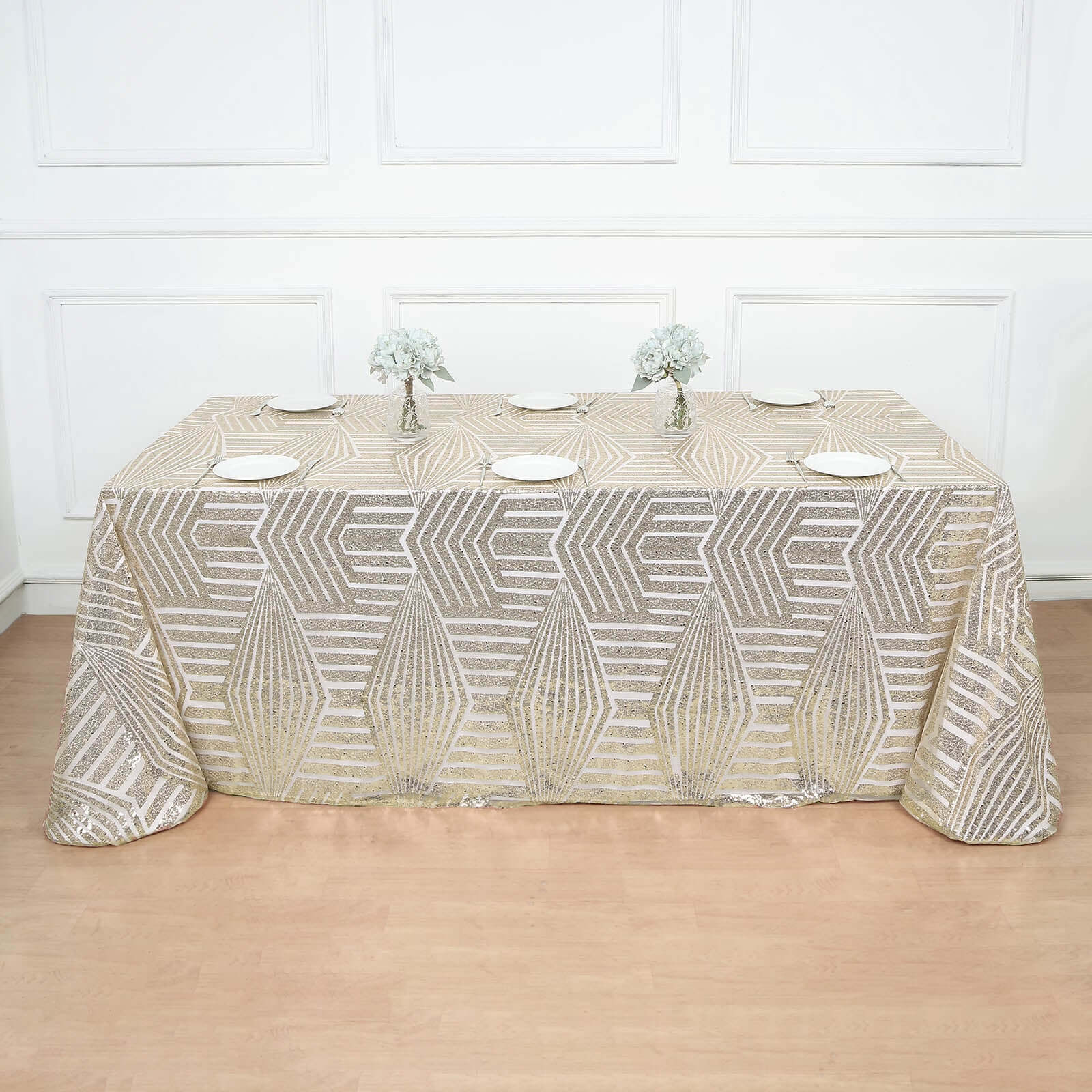 Sequin 90x132 Rectangle Tablecloth Champagne - Seamless Diamond Design Table Cover