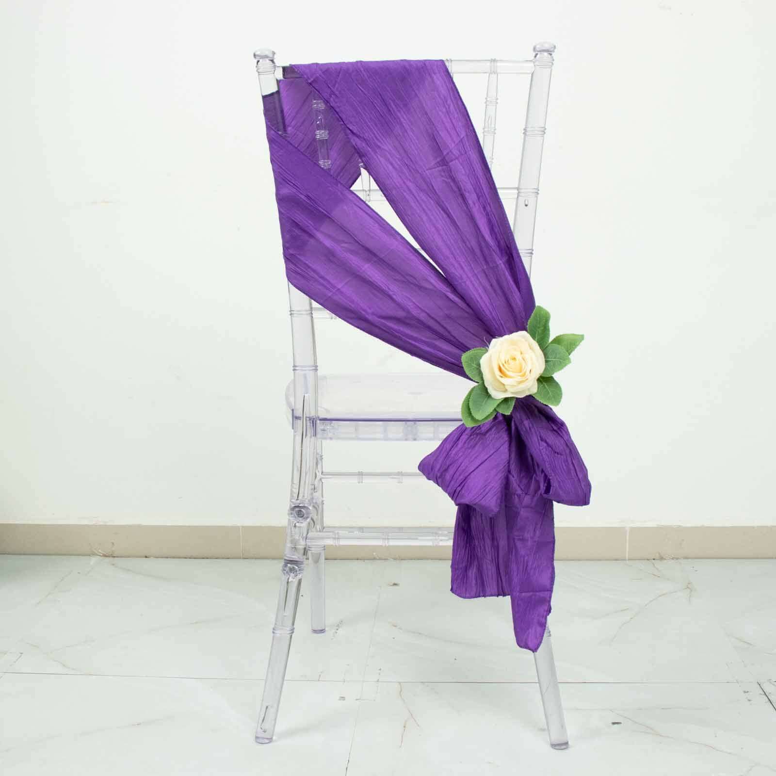 5 Pack Taffeta 6x106 Chair Sashes Purple Accordion Crinkle Texture - Stylish Decor for Weddings & Gatherings