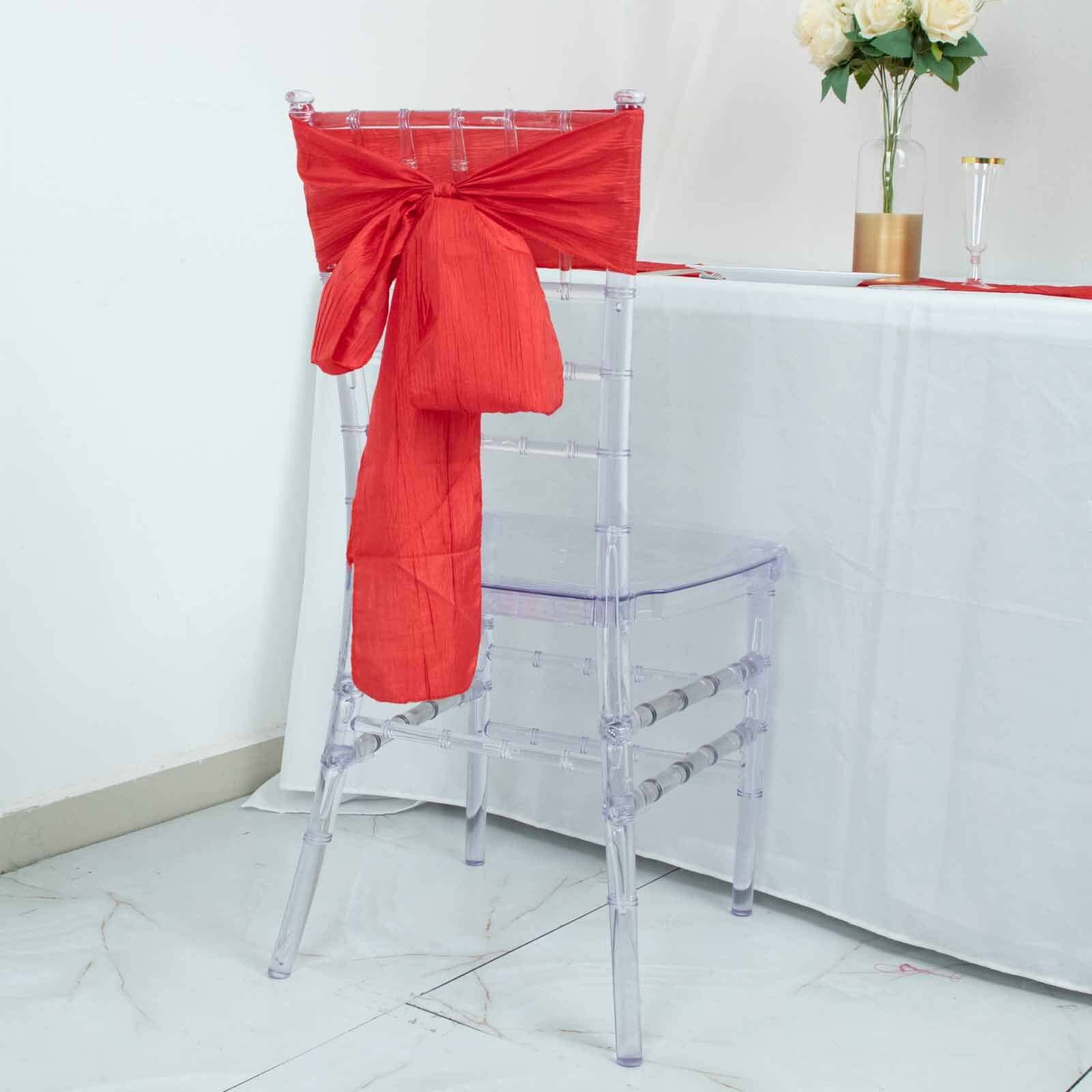 5 Pack Taffeta 6x106 Chair Sashes Red Accordion Crinkle Texture - Stylish Decor for Weddings & Gatherings