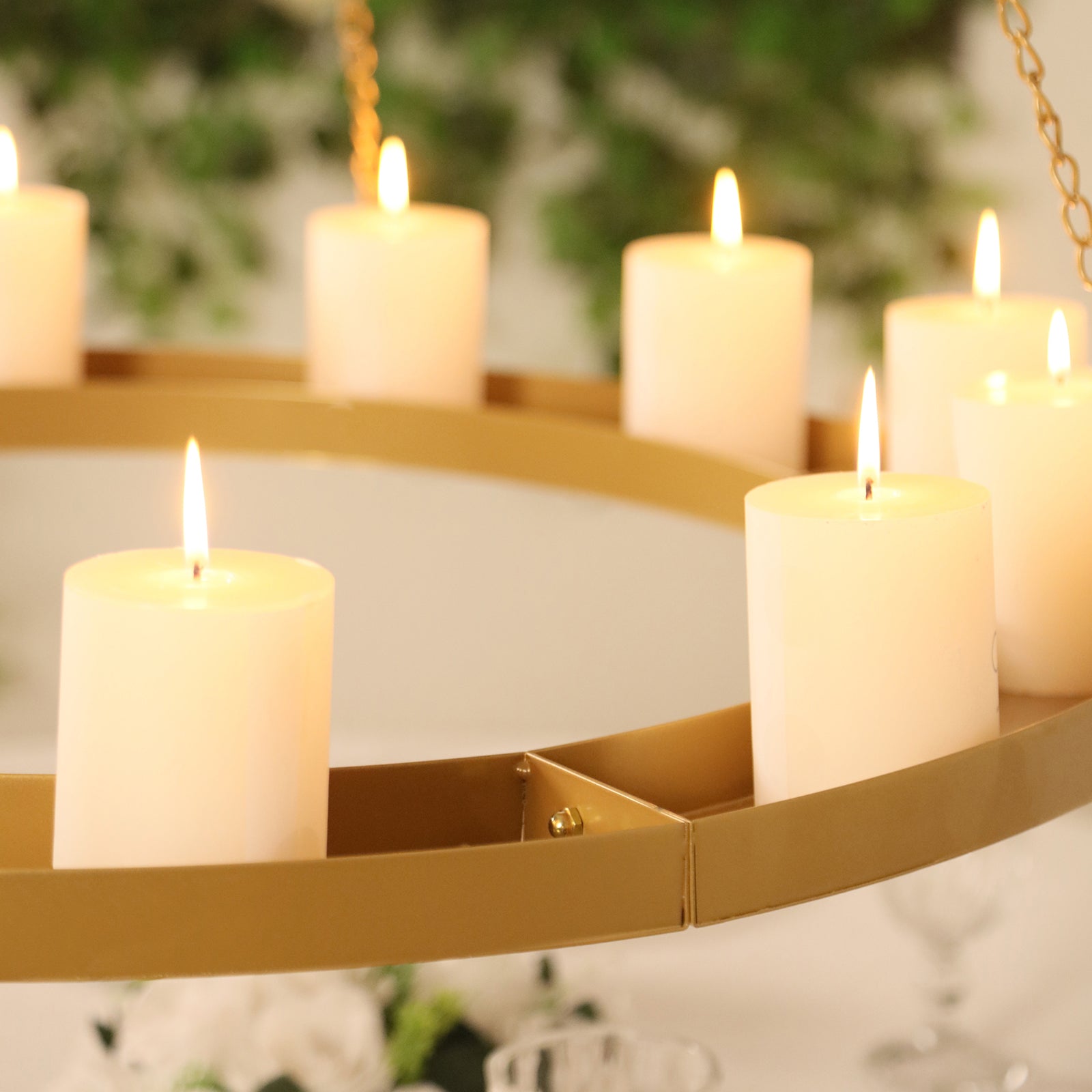 Gold Hanging Metal Floral Chandelier Frame - 32 Circular Lighting, Candle and Floral Display Base