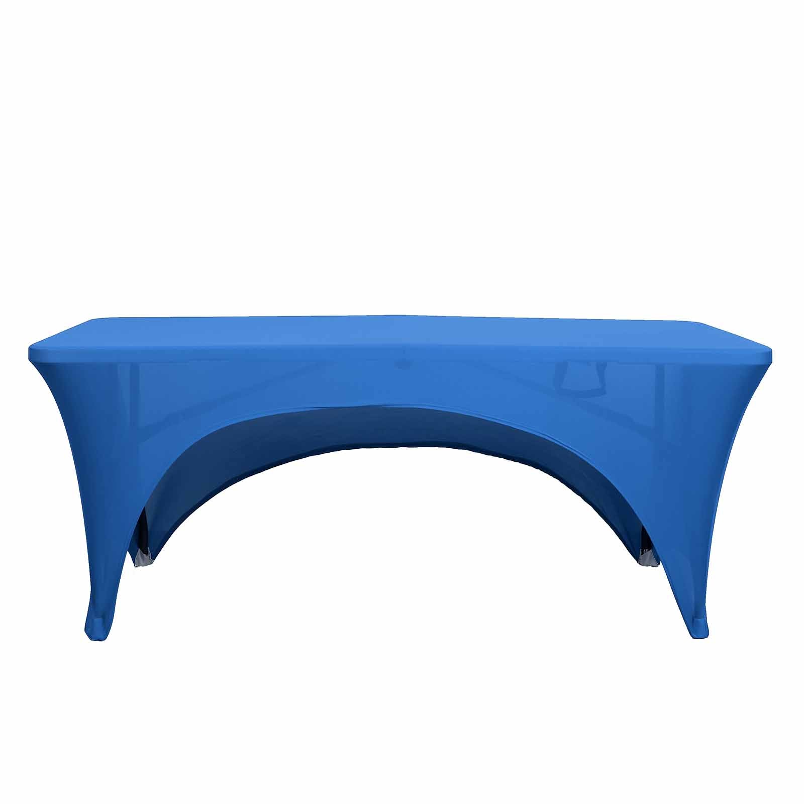 Stretch Spandex 96x30 Rectangle Table Cover Royal Blue with Curved Open Back Design Tailored Professional Look