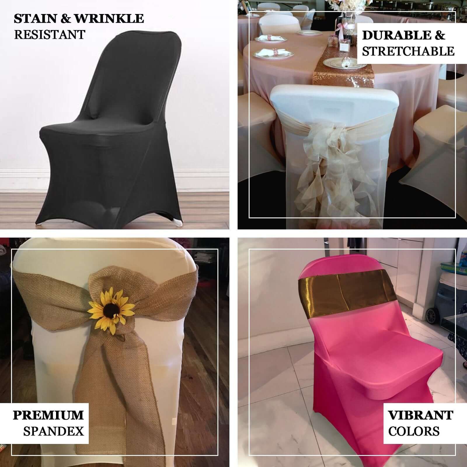 Stretch Spandex Chair Cover Taupe for Folding Chairs - Reusable & Wrinkle-Resistant 160GSM Fitted Slipcover