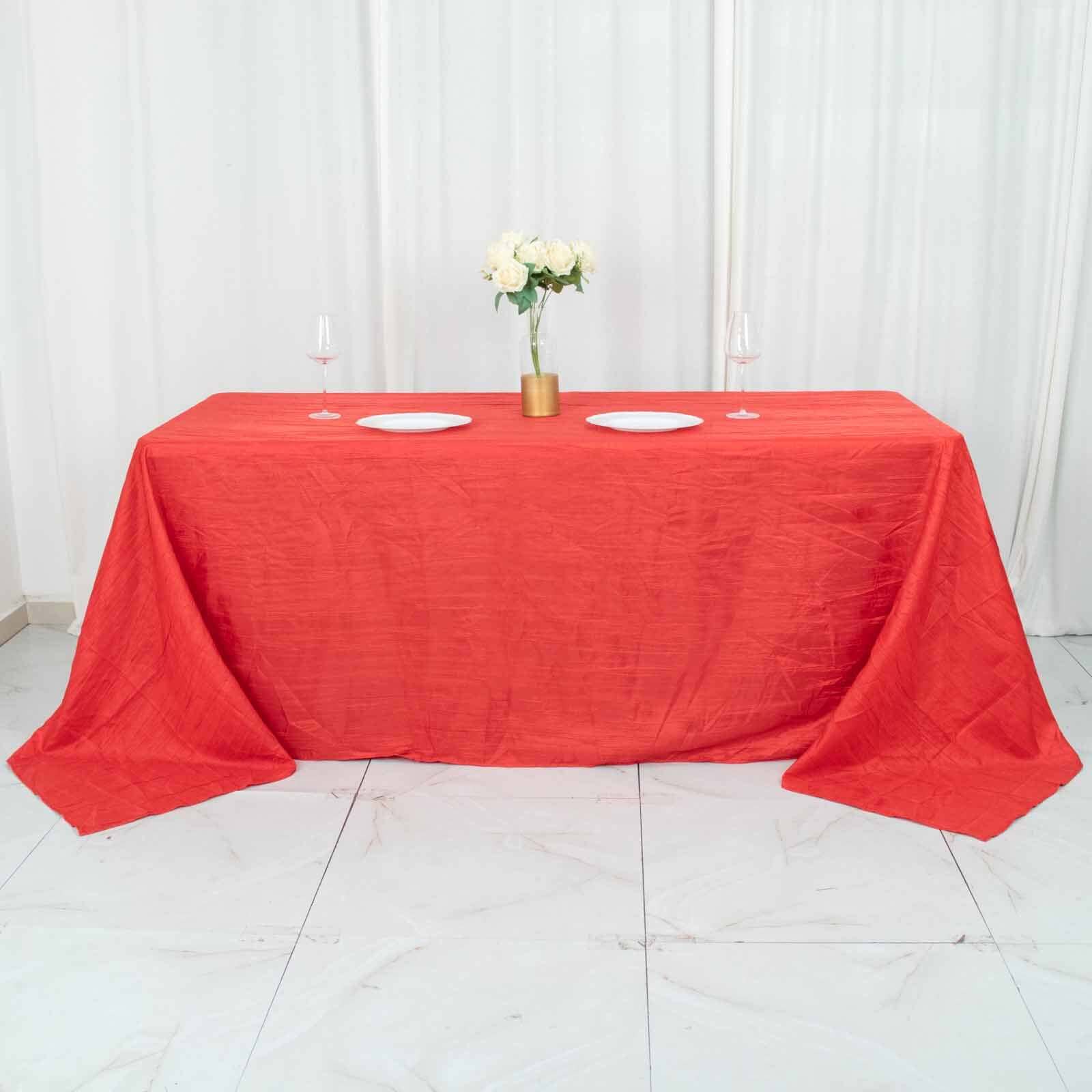 Taffeta 90x132 Rectangle Tablecloth Red - Seamless Accordion Crinkle Table Cover