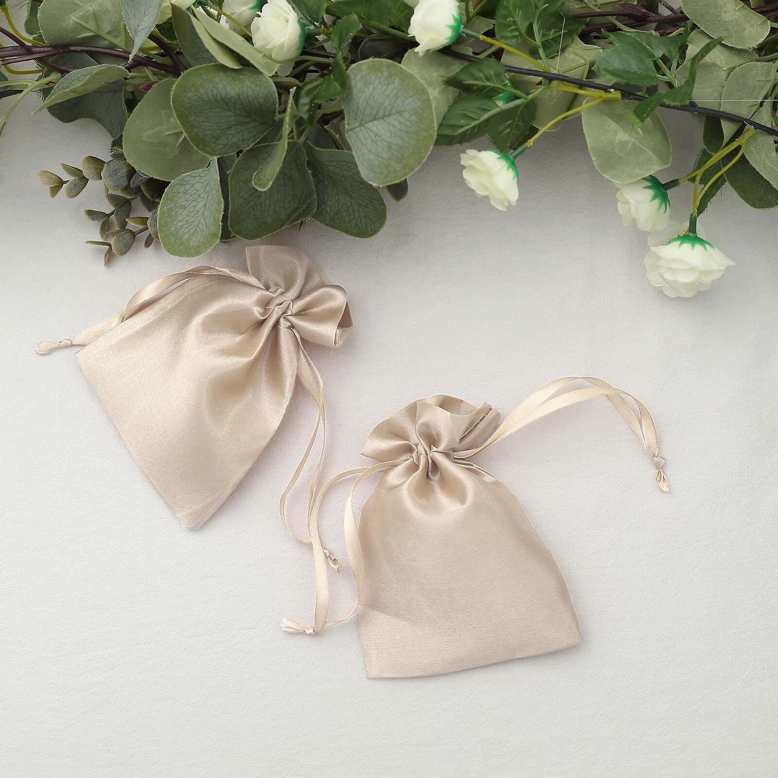 12 Pack 4x6 Beige Satin Drawstring Wedding Party Favor Gift Bags