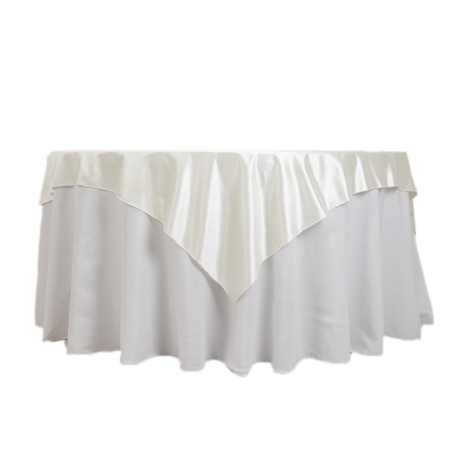 Premium Scuba 70x70 Table Overlay Square Tablecloth Shimmer Pearl White - Wrinkle Free & Stain Resistant Table Cover for Weddings and Parties