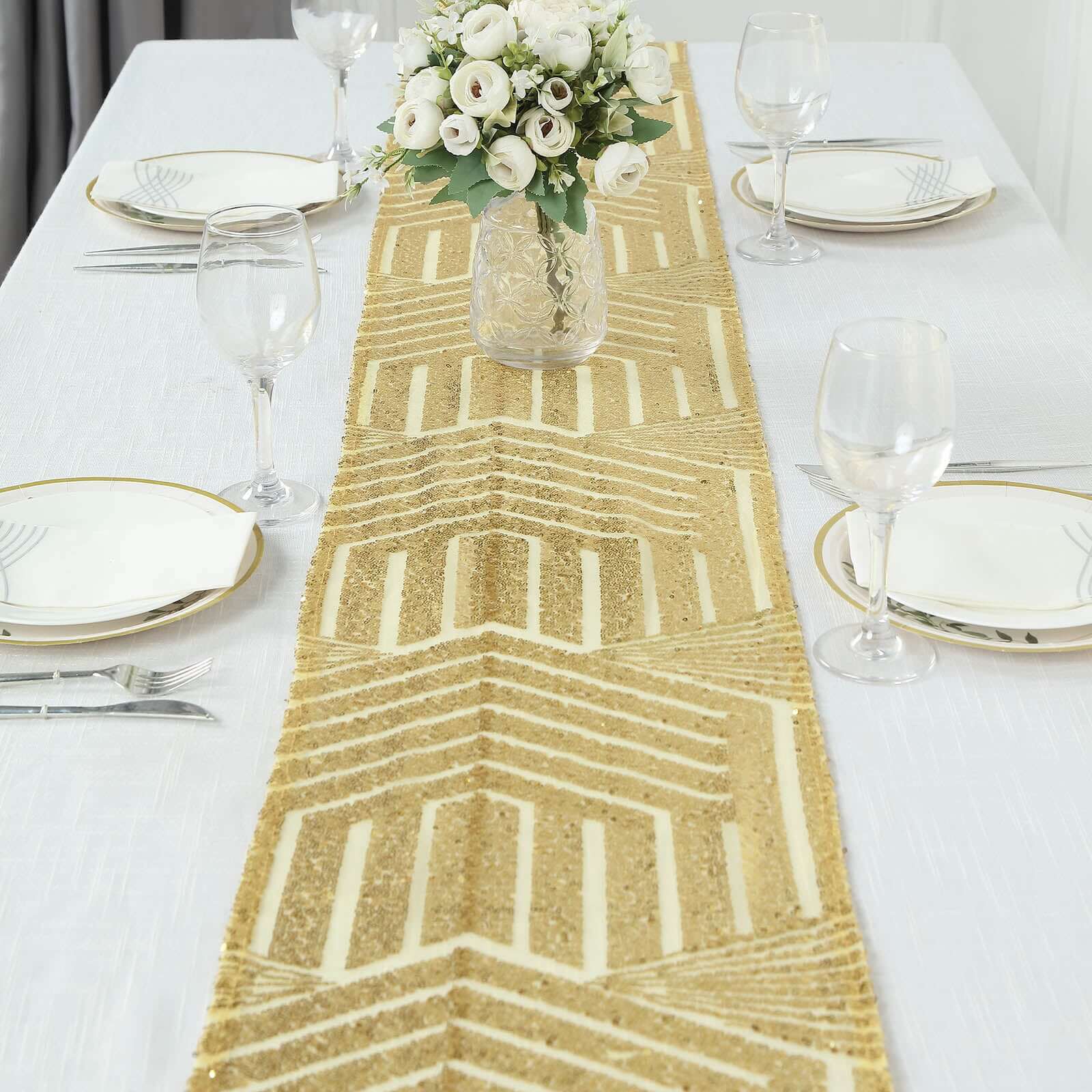 Sequin 12x108 Table Runner Gold Diamond Glitz - Shimmering Event Decoration