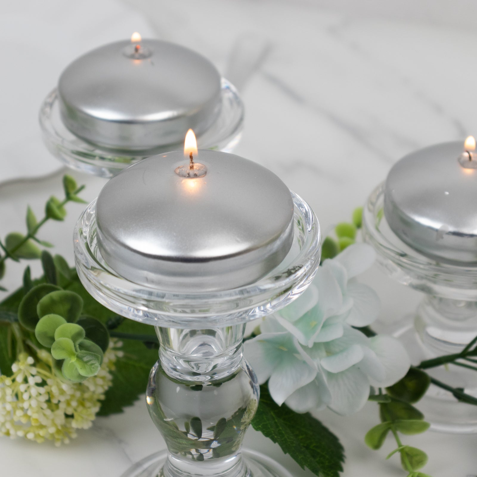 12 Pack 3 Silver Floating Candles, Unscented Dripless Wax Discs for Centerpieces