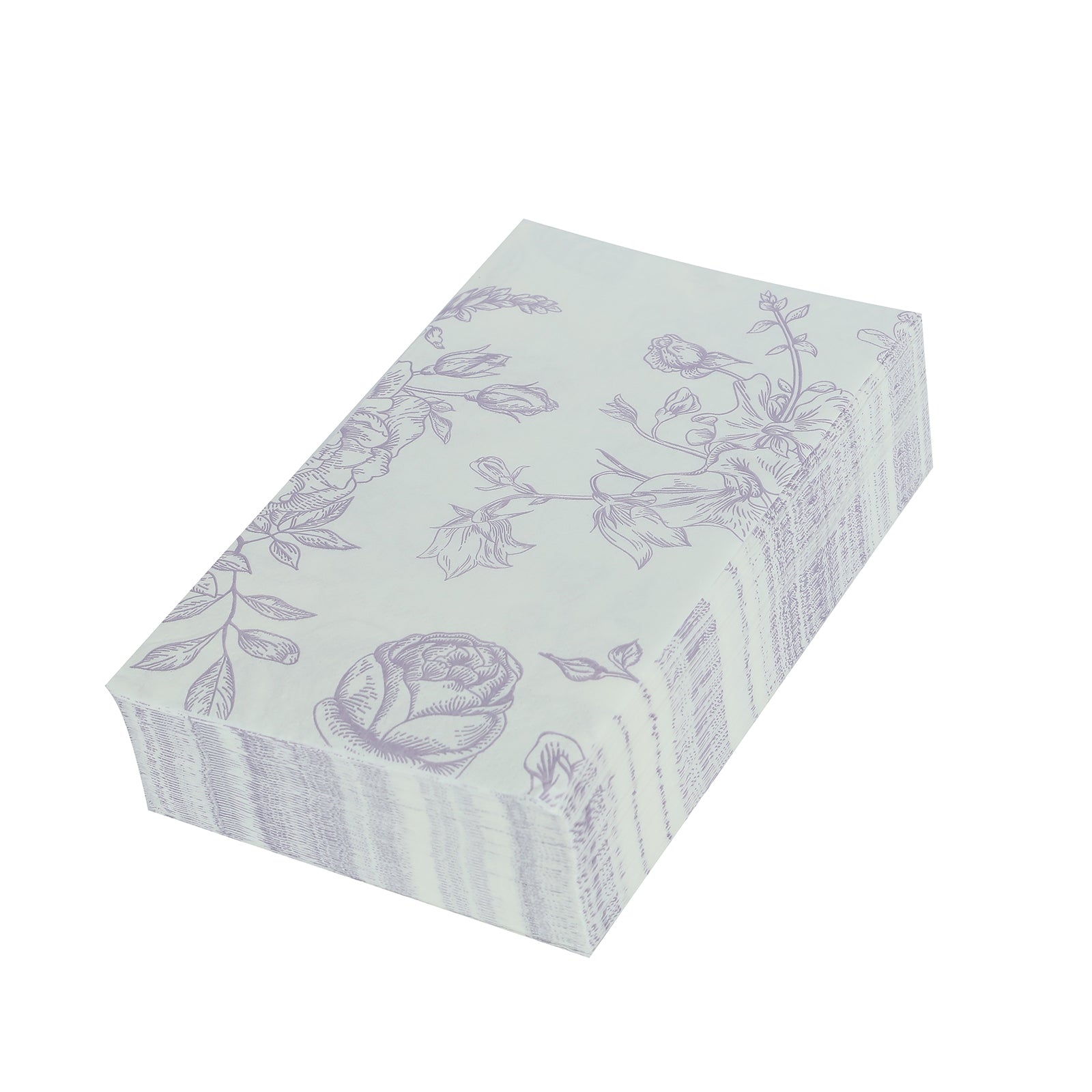 50 Pack 2-Ply Paper Party Napkins in French Toile Floral Pattern, Matte Lavender and White Highly Absorbent Soft Disposable Dinner Napkins