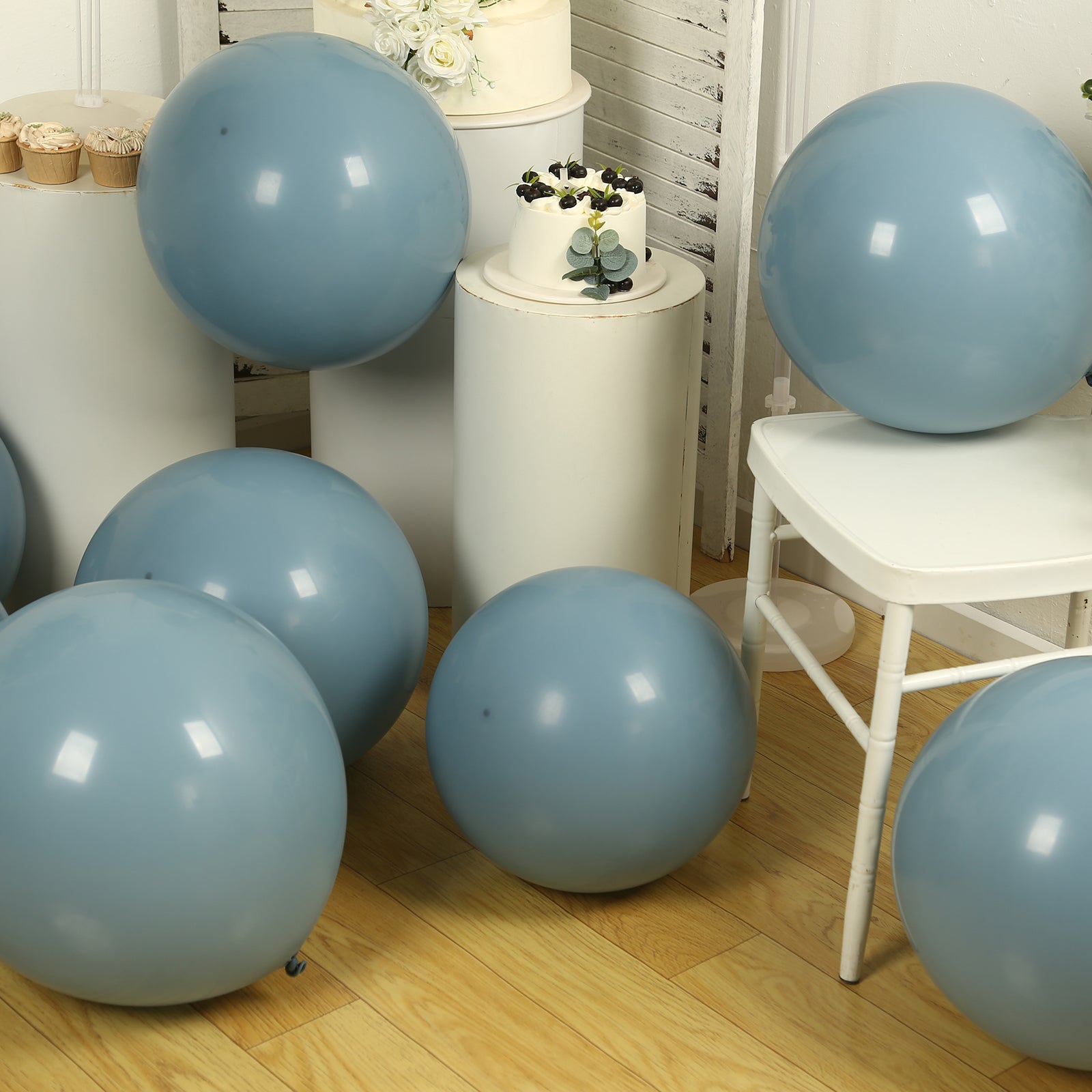 10 Pack Matte Pastel Dusty Blue Biodegradable Balloons 18, Round Eco-friendly Thick Latex Party Balloons