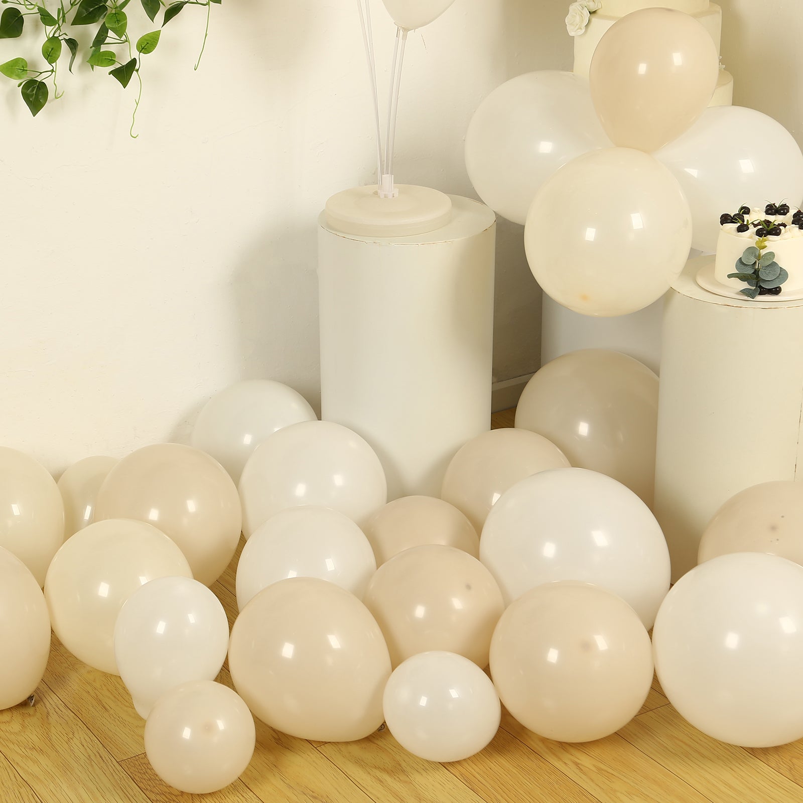 Set of 95 White Beige Biodegradable Balloon Arch Kit, Extra Strong Eco-friendly Latex Party Balloon Garland