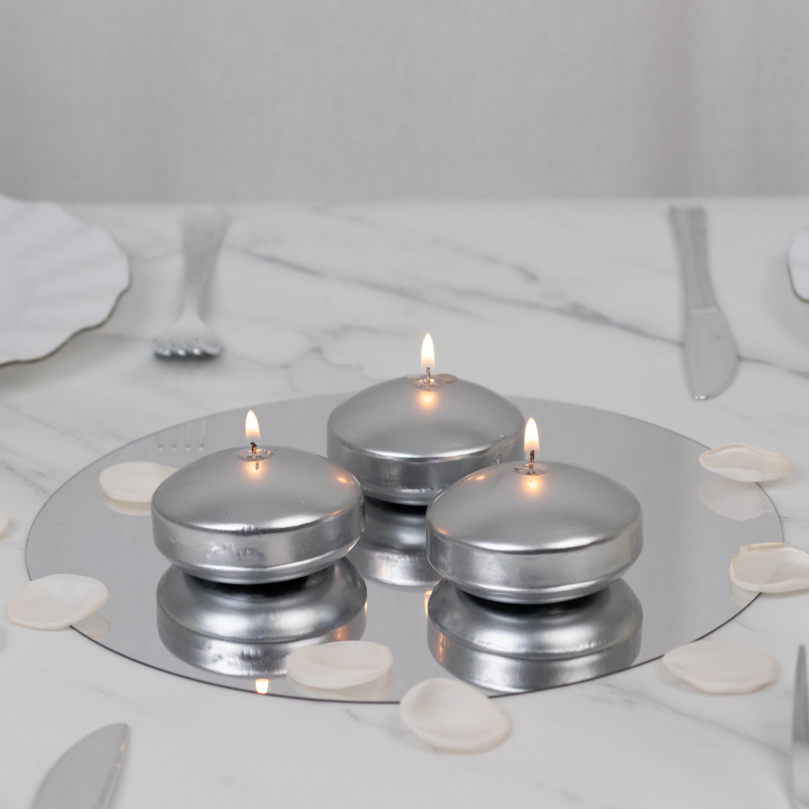 12 Pack 3 Silver Floating Candles, Unscented Dripless Wax Discs for Centerpieces